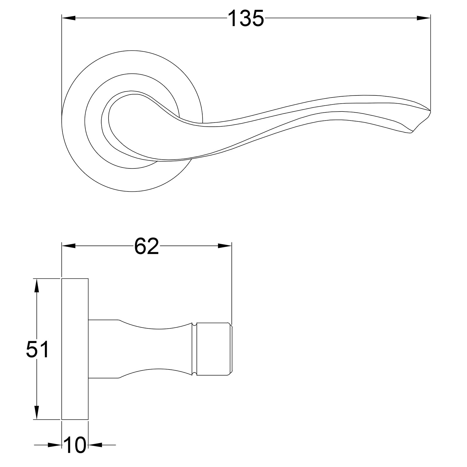 Drawing of Warwick Lever on Rose Handle SHOW