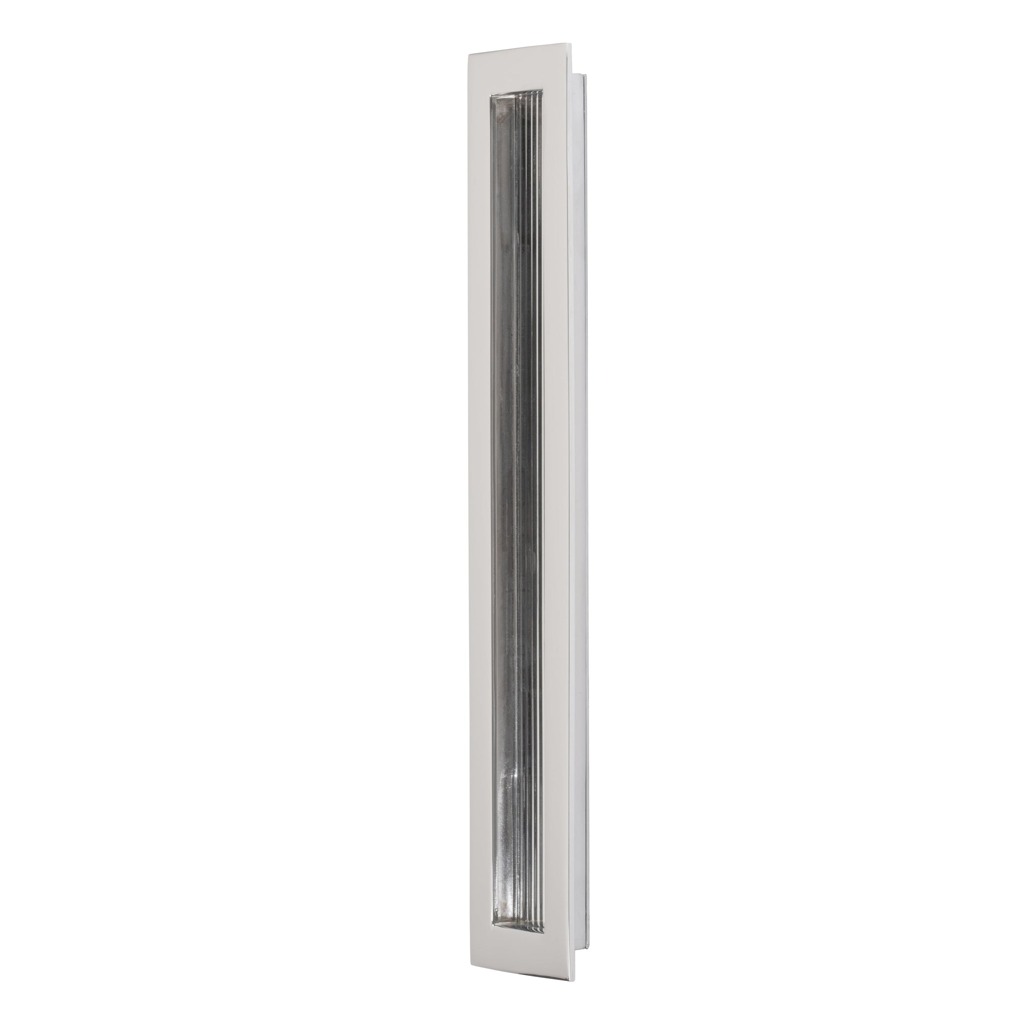 large recessed door pull in chrome