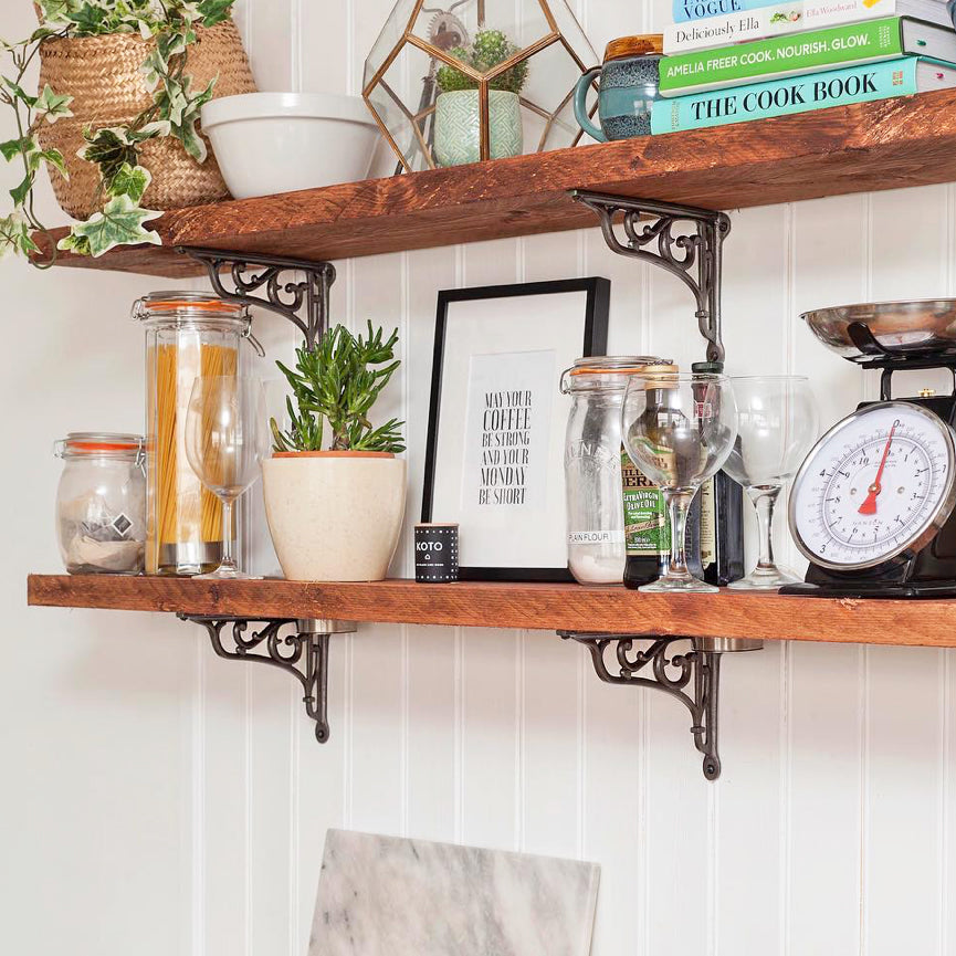 Reclaimed boards with vine shelf brackets SHOW