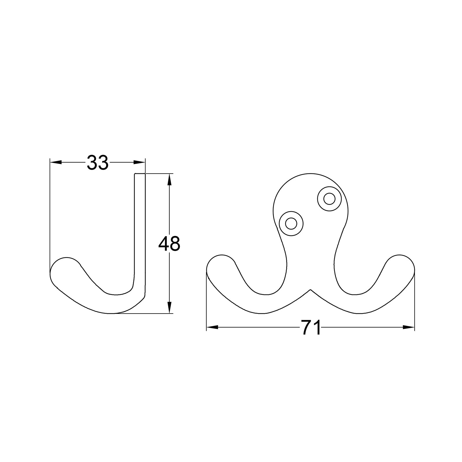 dimension drawing for the double robe hook antique iron SHOW