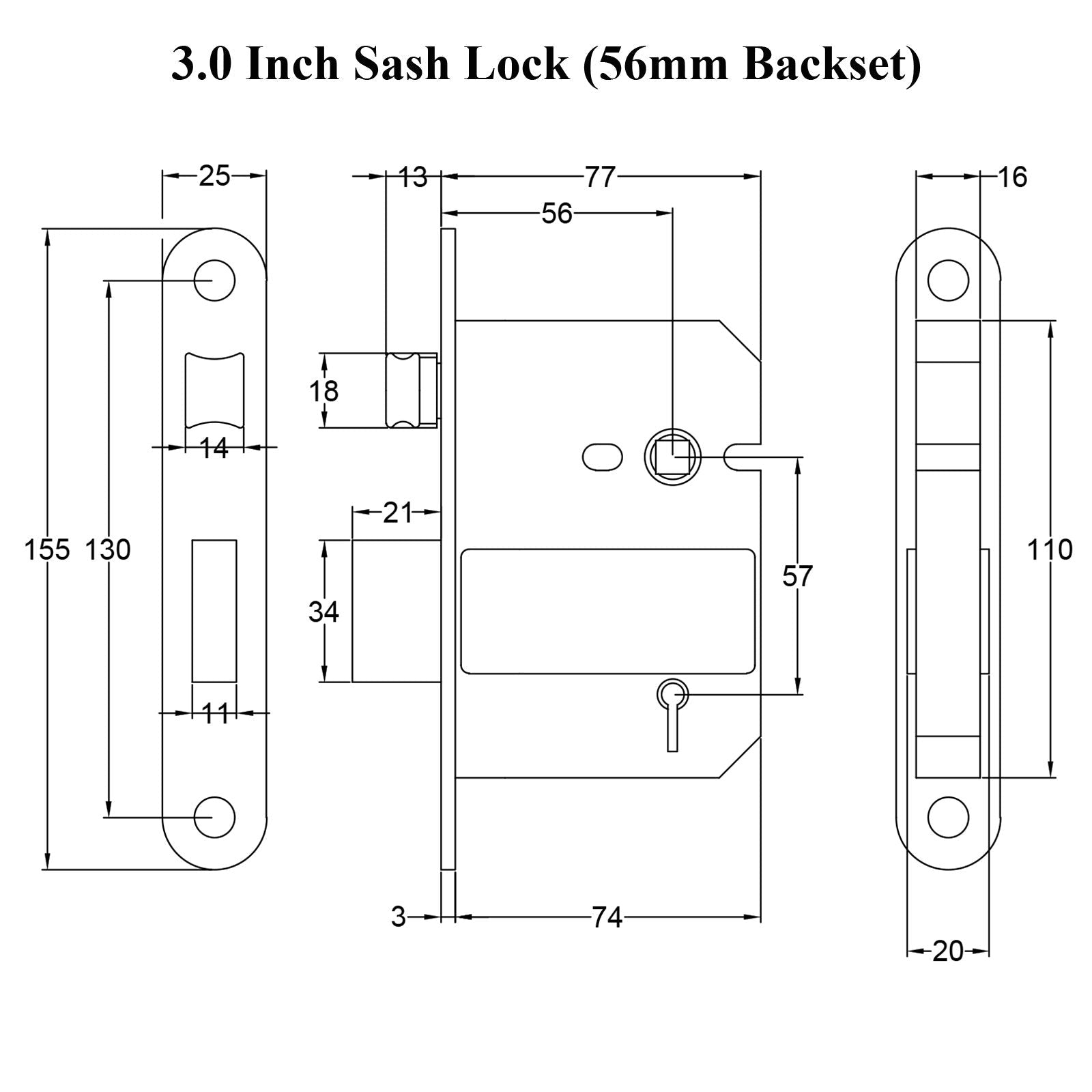 3 inch 5 lever sash lock dimension drawing SHOW