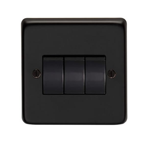 SHOW Image of Triple 10 Amp Switch with Matt Black finish