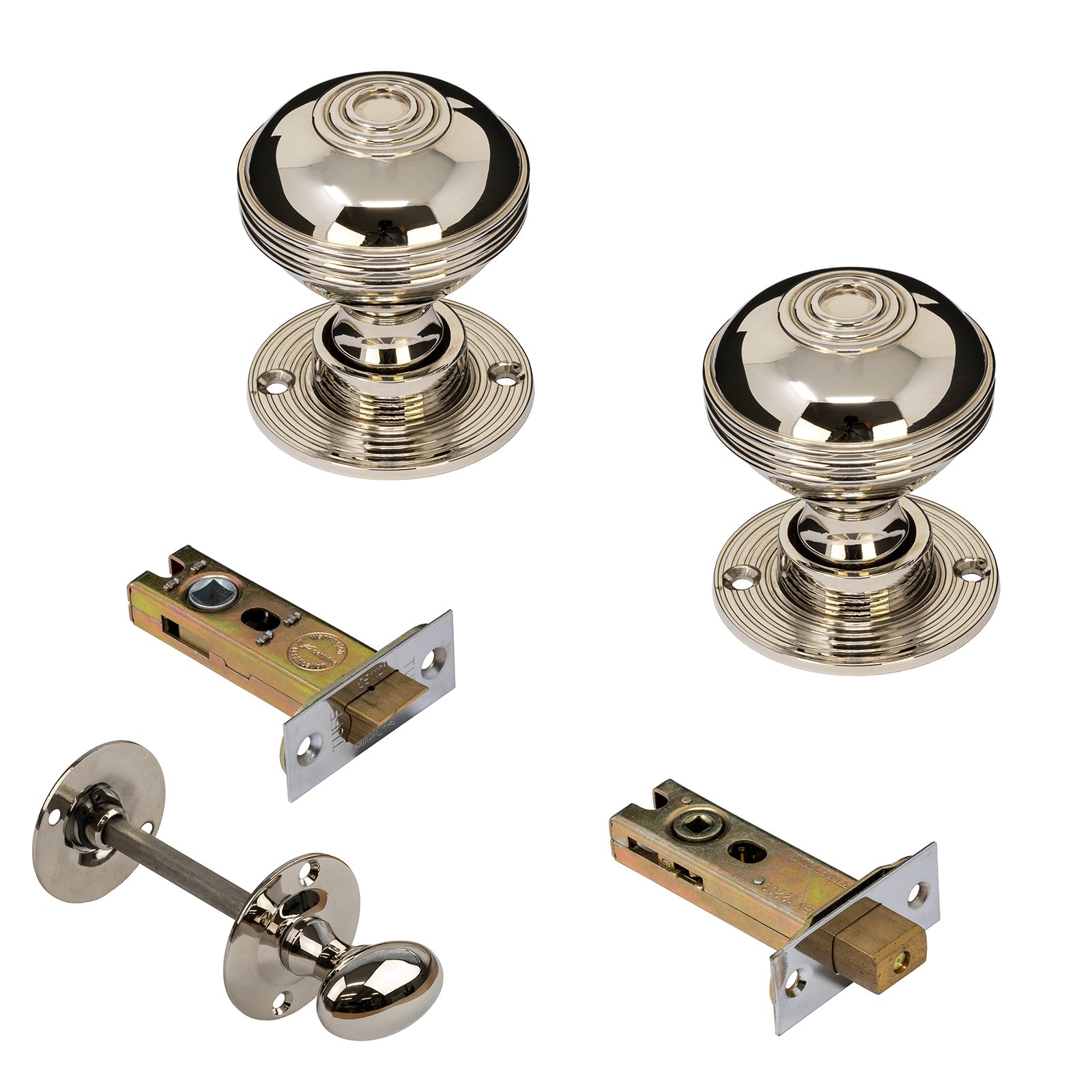 Ringed Nickel Door Knobs 3 inch Bathroom Set