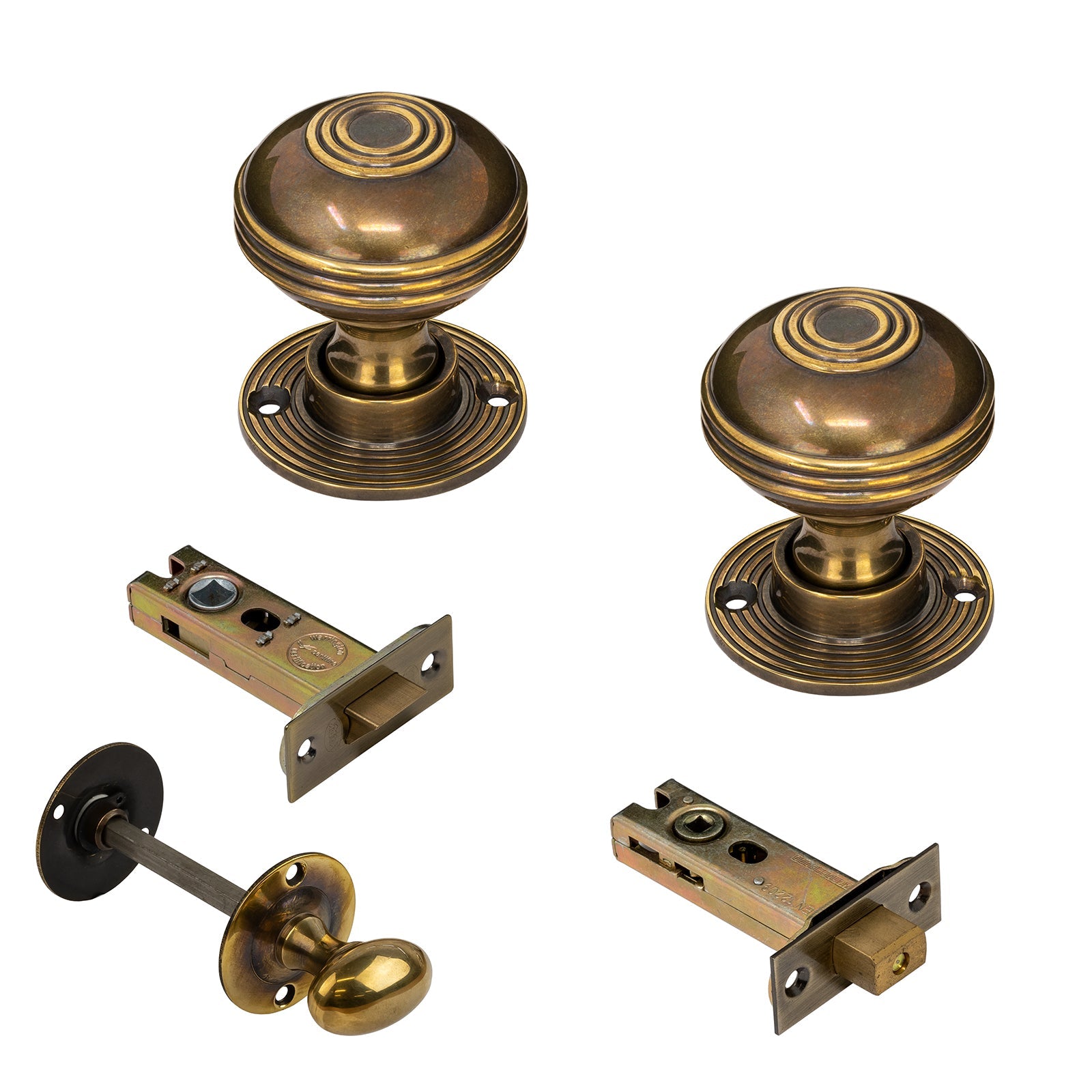 Round Brass Door Knobs 3 inch Bathroom Set