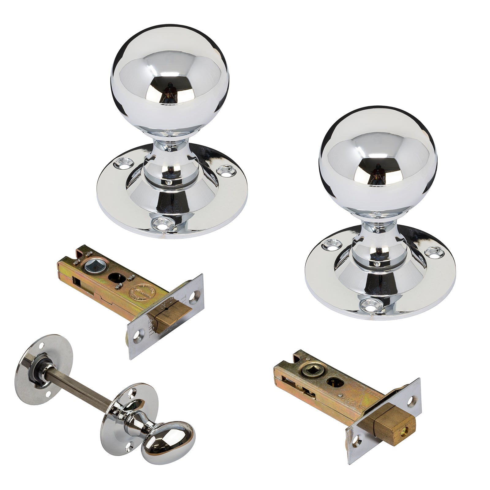 Round Chrome Door Knobs 3 inch Bathroom Set