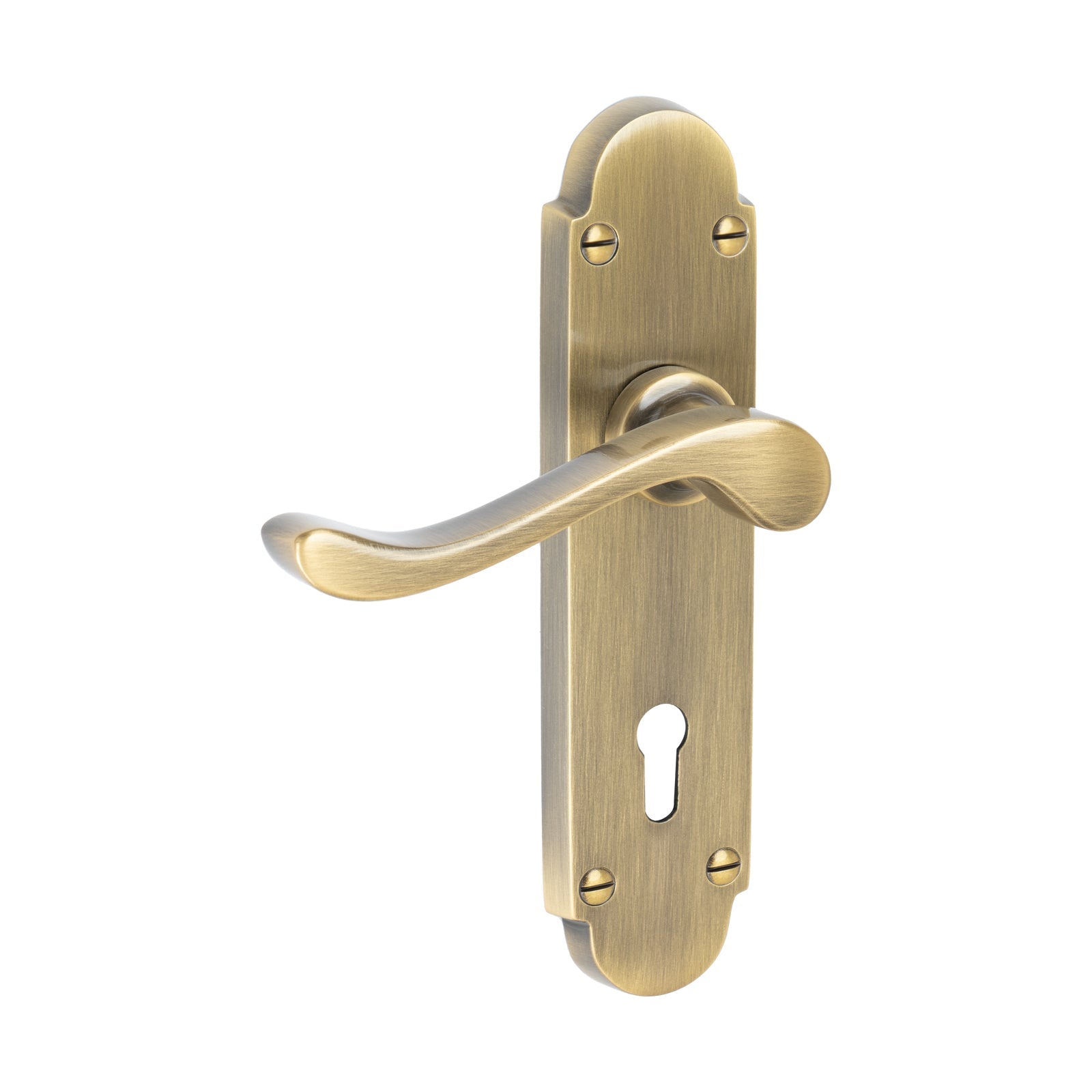 Savoy Door Handles On Plate Lock Handle in Aged Brass