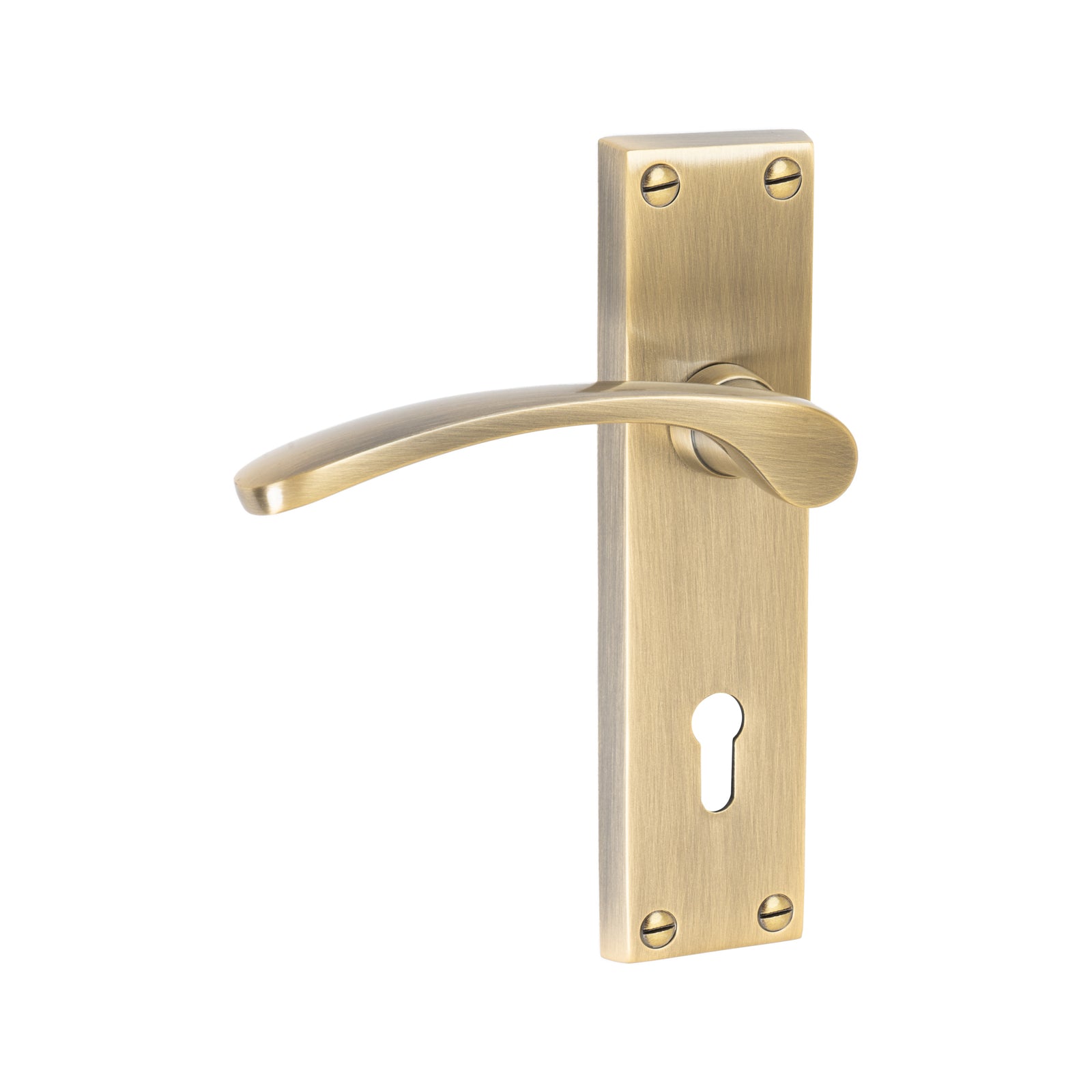 Sophia Door Handles On Plate Lock Handle in Aged Brass