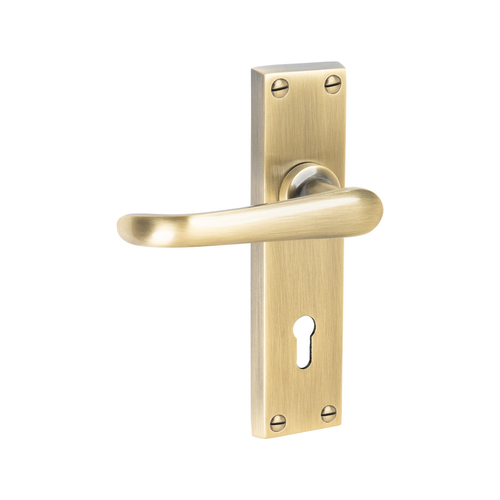 Windsor Door Handles On Plate Lock Handle in Aged Brass