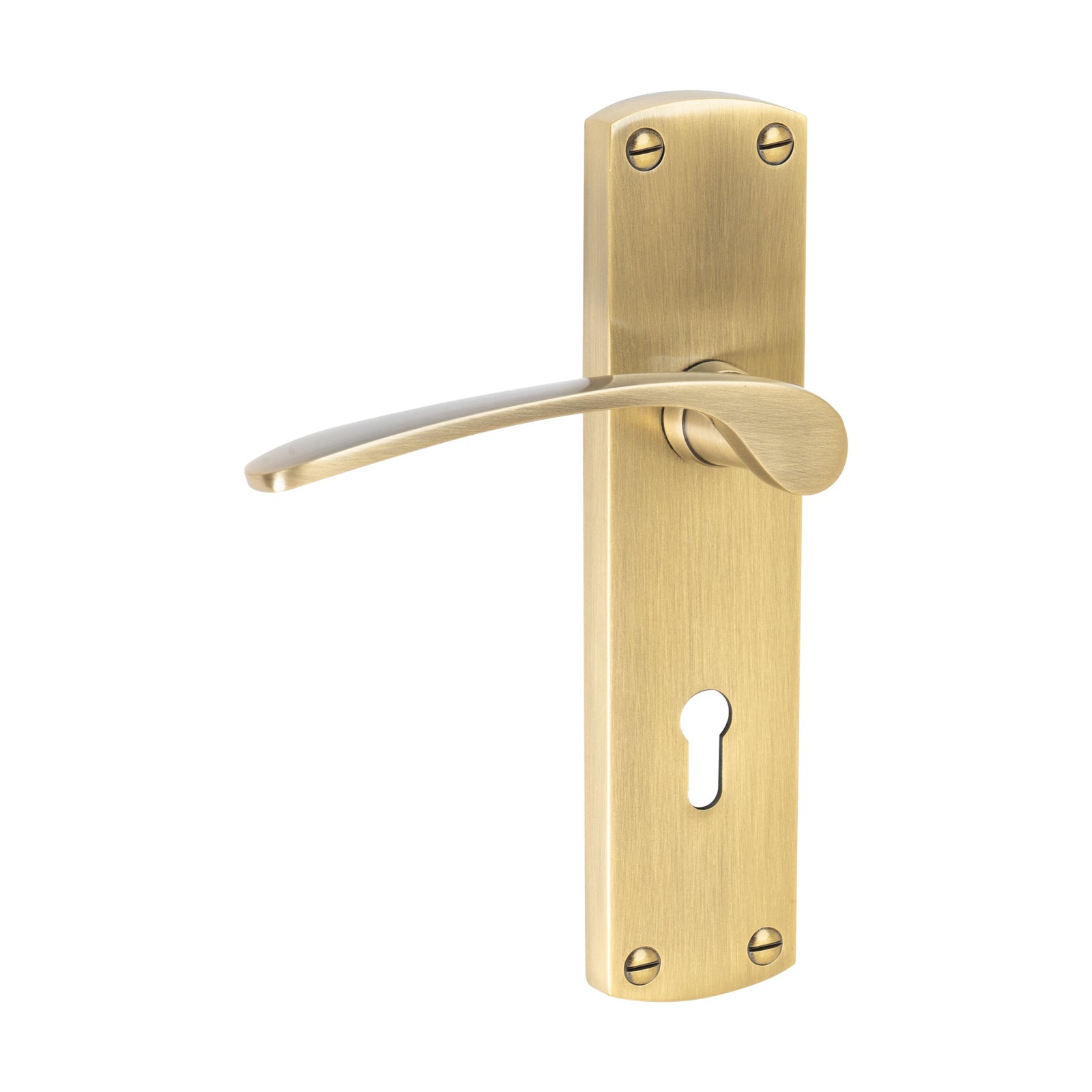 Diplomat Door Handles On Plate Lock Handle in Aged Brass