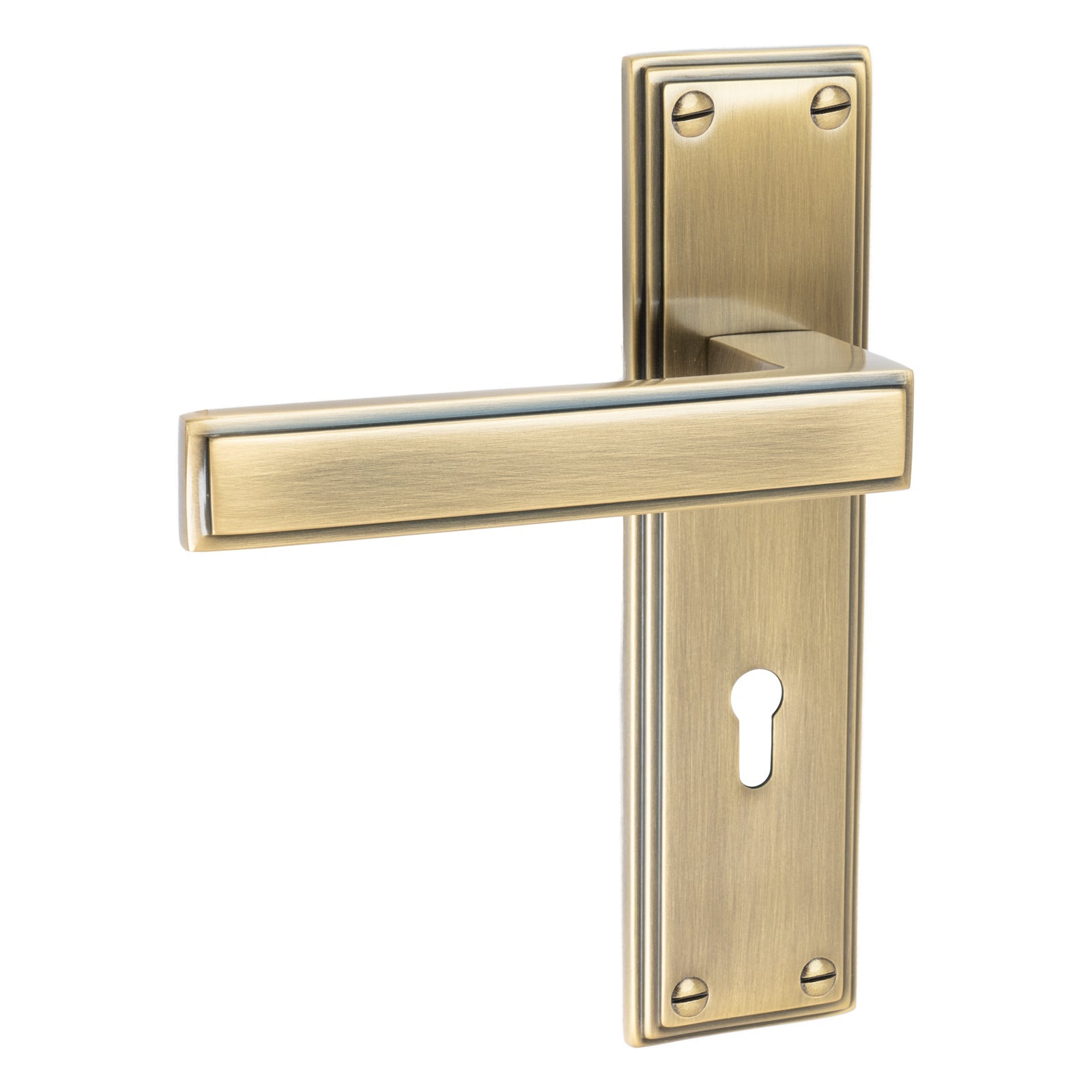 Atlantis Door Handles On Plate Lock Handle in Aged Brass