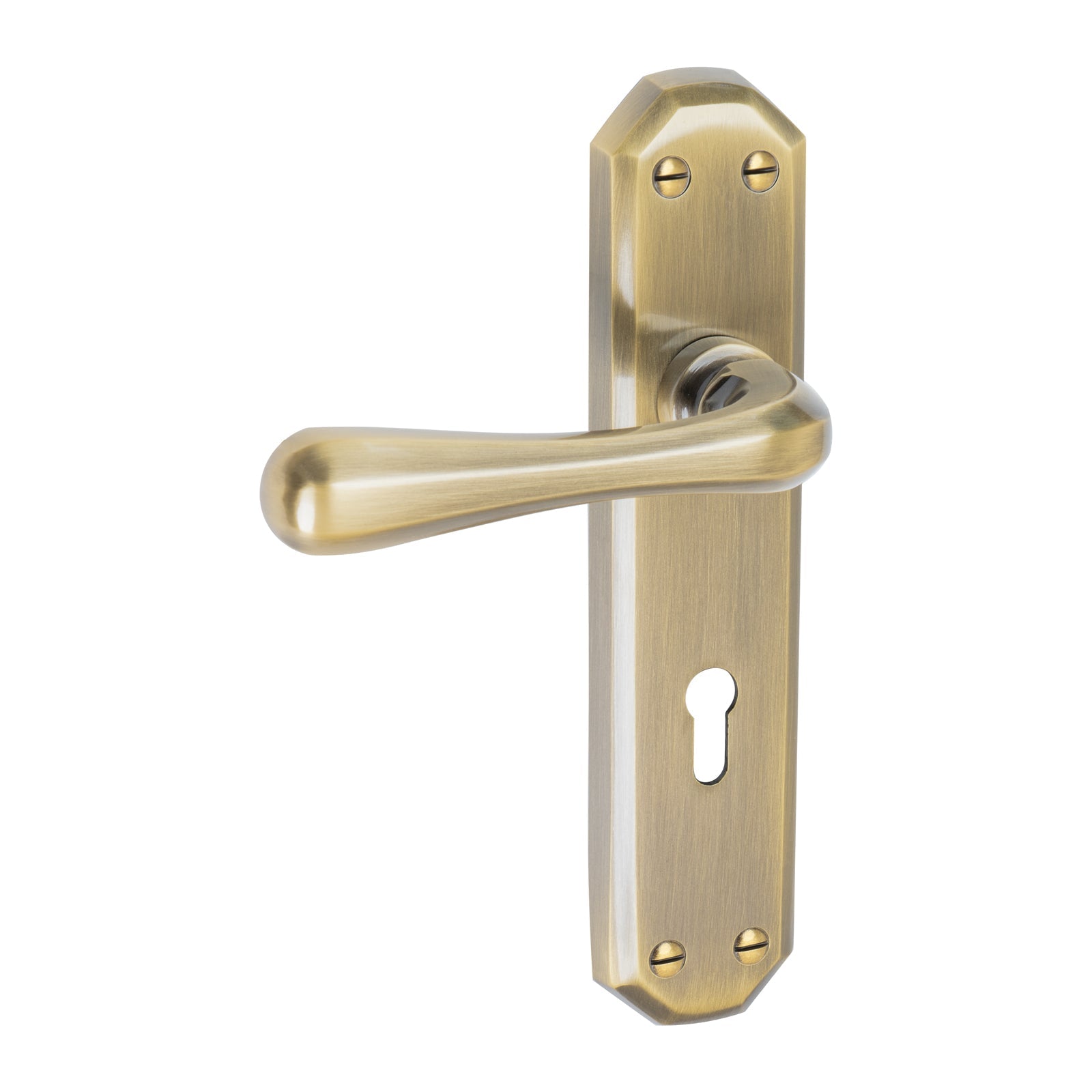 Charlbury Door Handles On Plate Lock Handle in Aged Brass