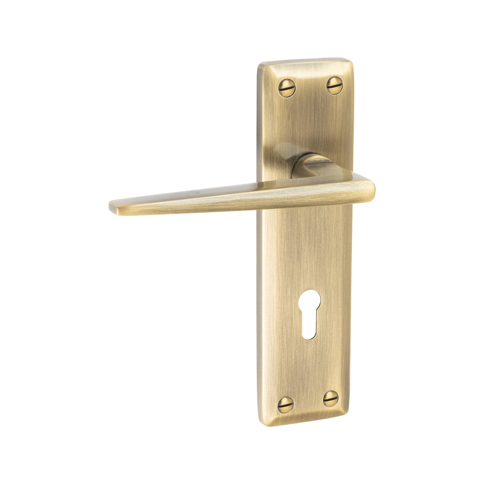 Kendal Door Handles On Plate Lock Handle in Aged Brass