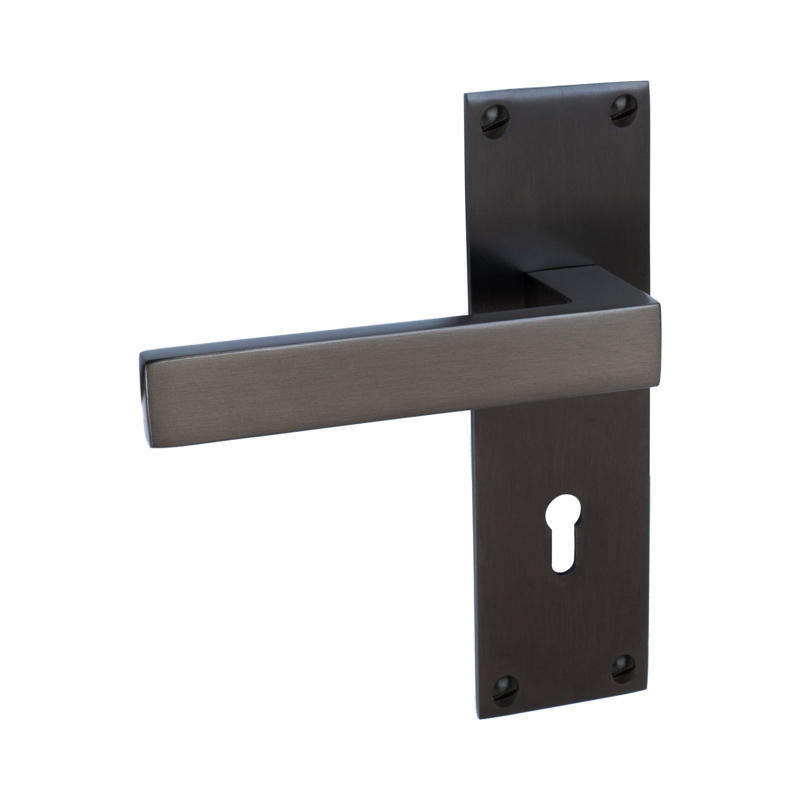 Metro Door Handles On Plate Lock Handle in Matt Bronze 