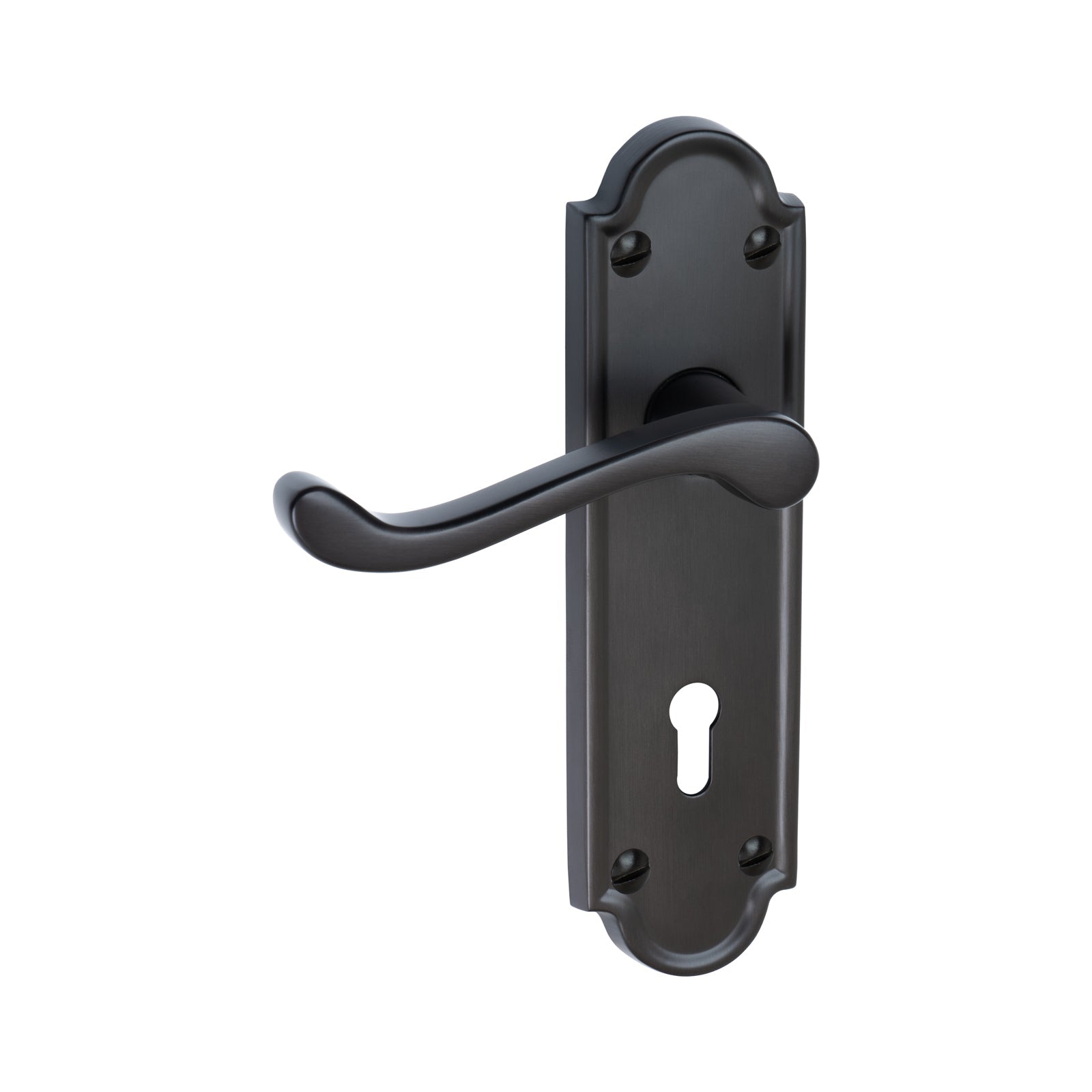 Meridian Door Handles On Plate Lock Handle in Matt Bronze