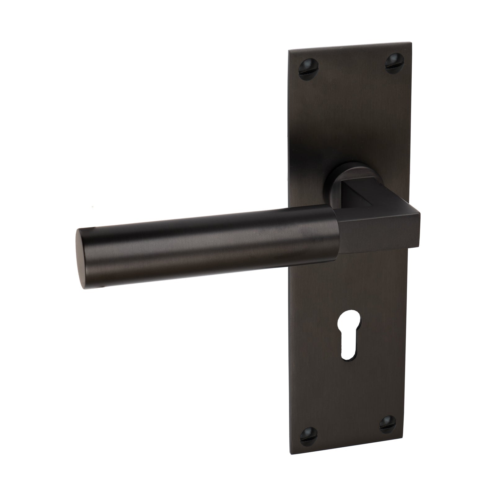 Bauhaus Door Handles On Plate Lock Handle in Matt Bronze