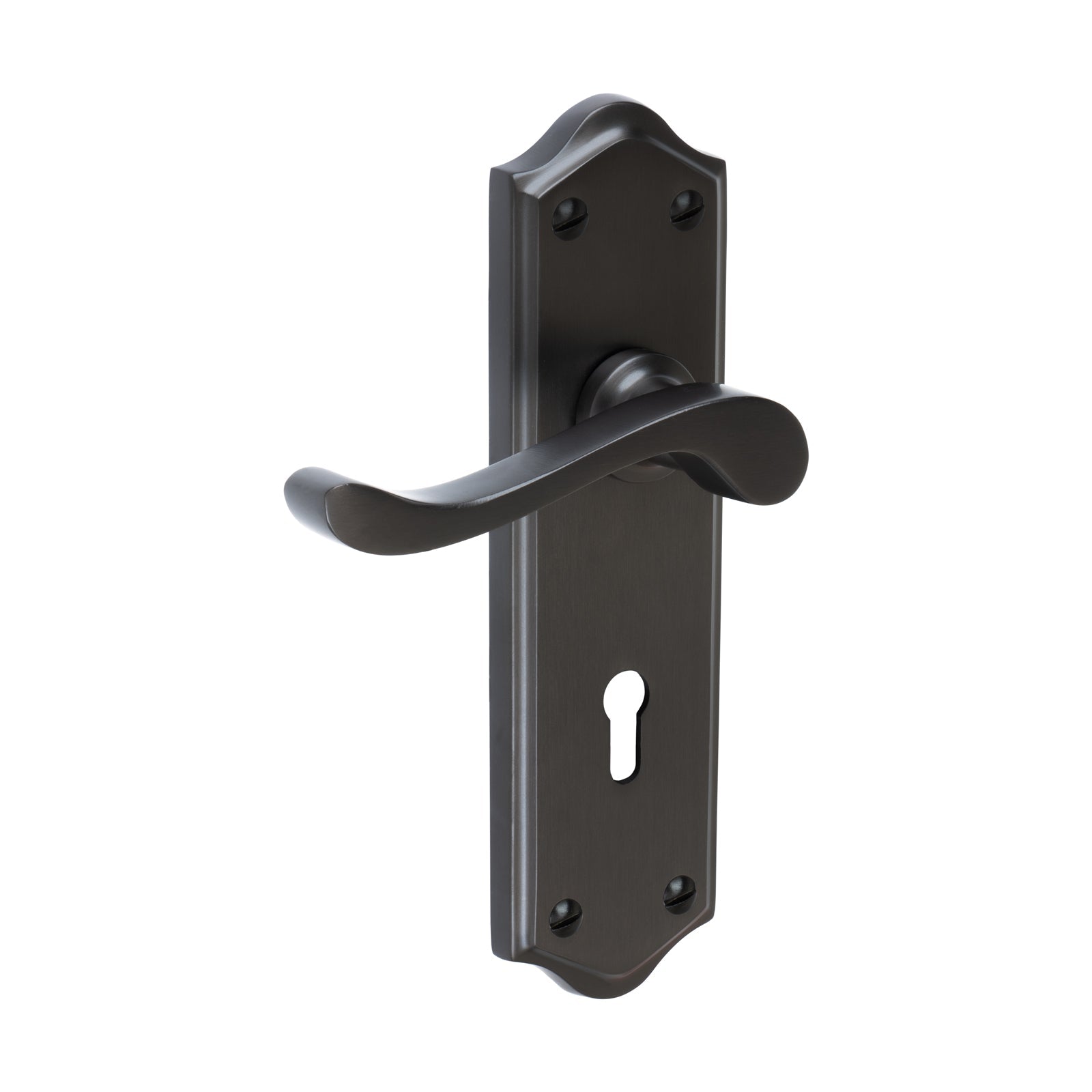 Buckingham Door Handles On Plate Lock Handle in Matt Bronze