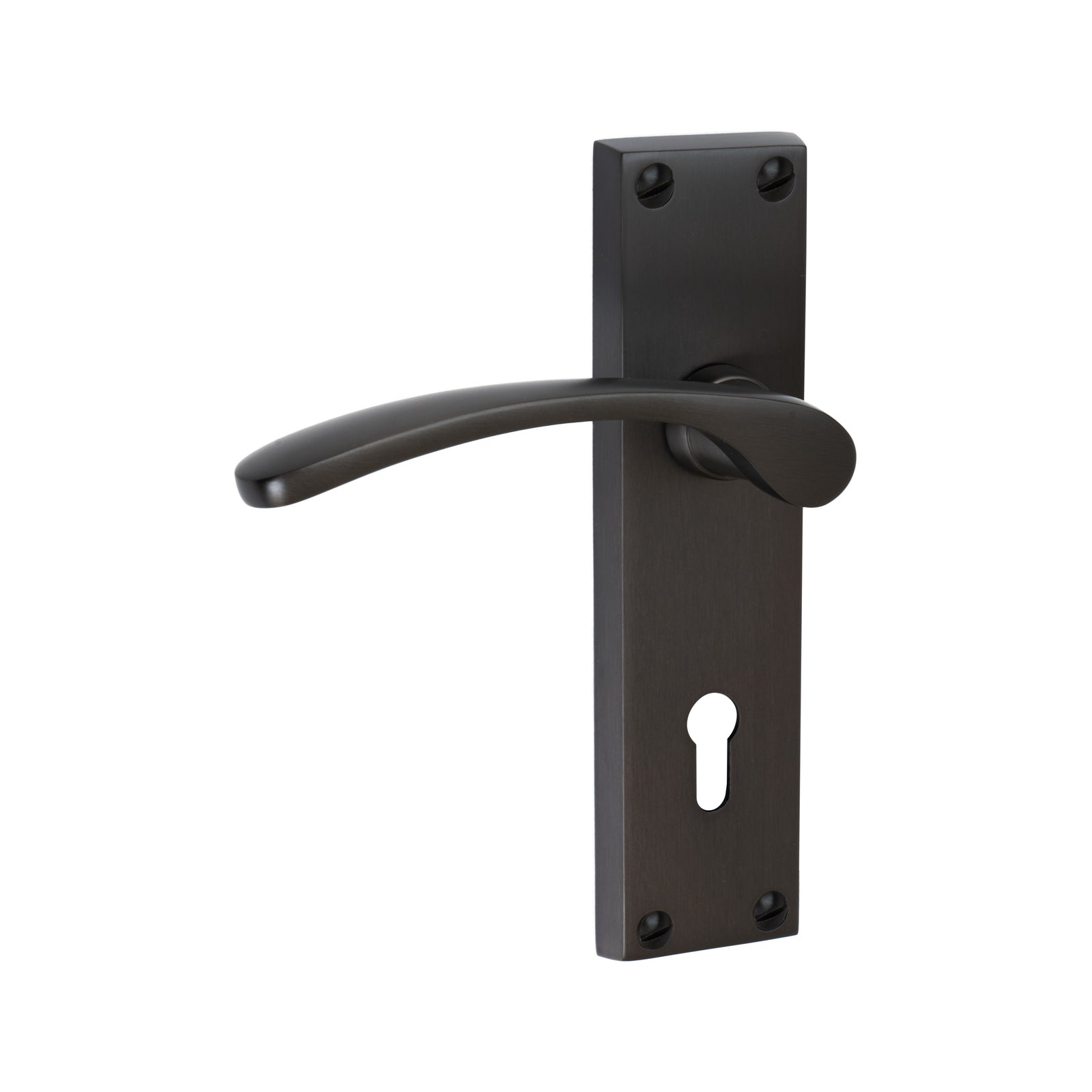 Sophia Door Handles On Plate Lock Handle in Matt Bronze