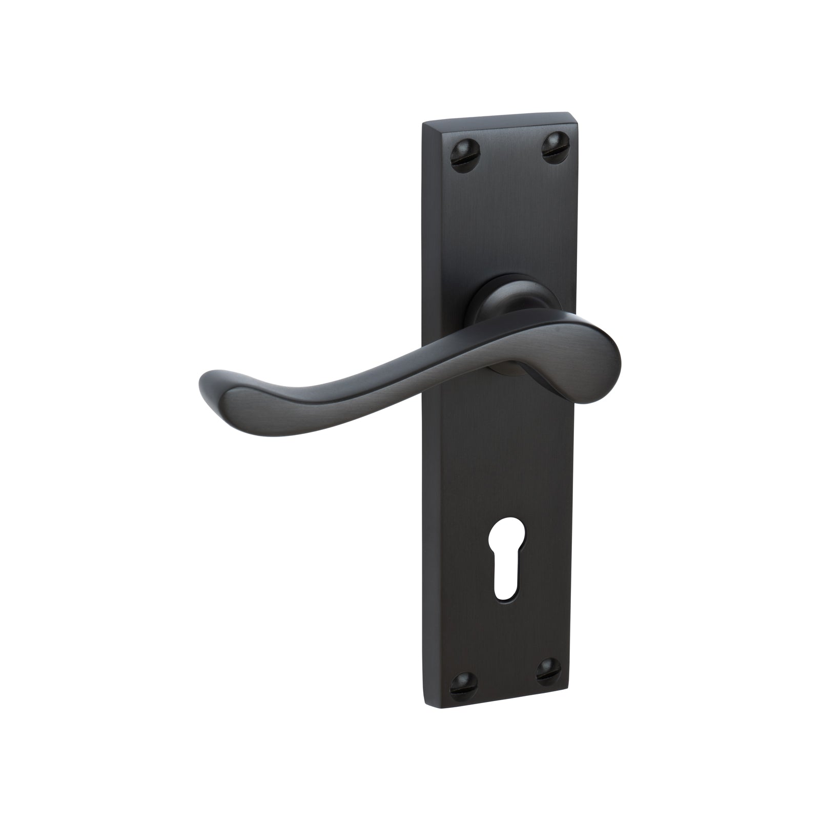 Bedford Door Handles On Plate Lock Handle in Matt Bronze