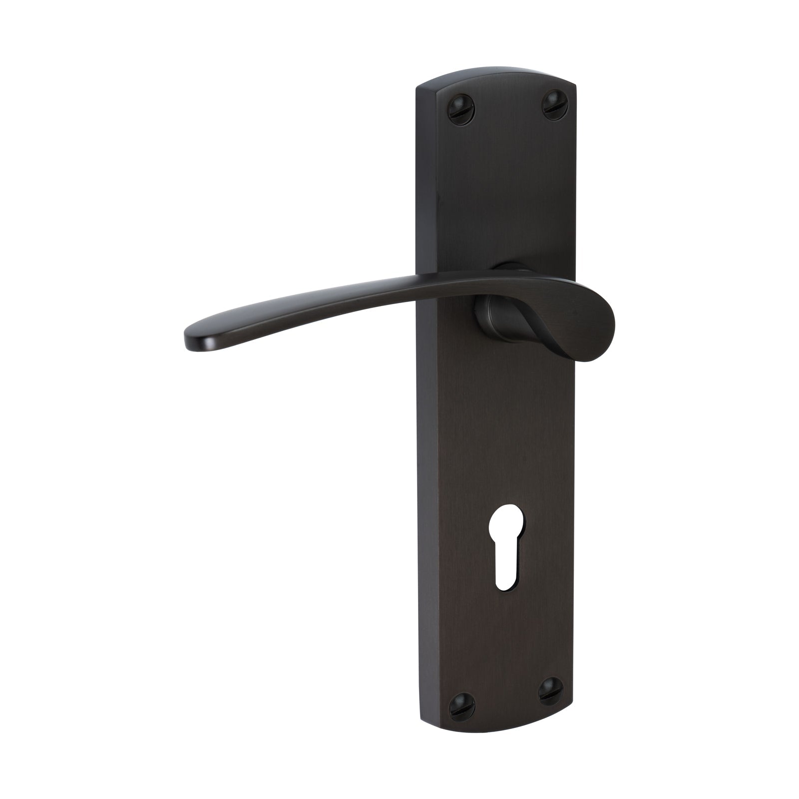 Diplomat Door Handles On Plate Lock Handle in Matt Bronze