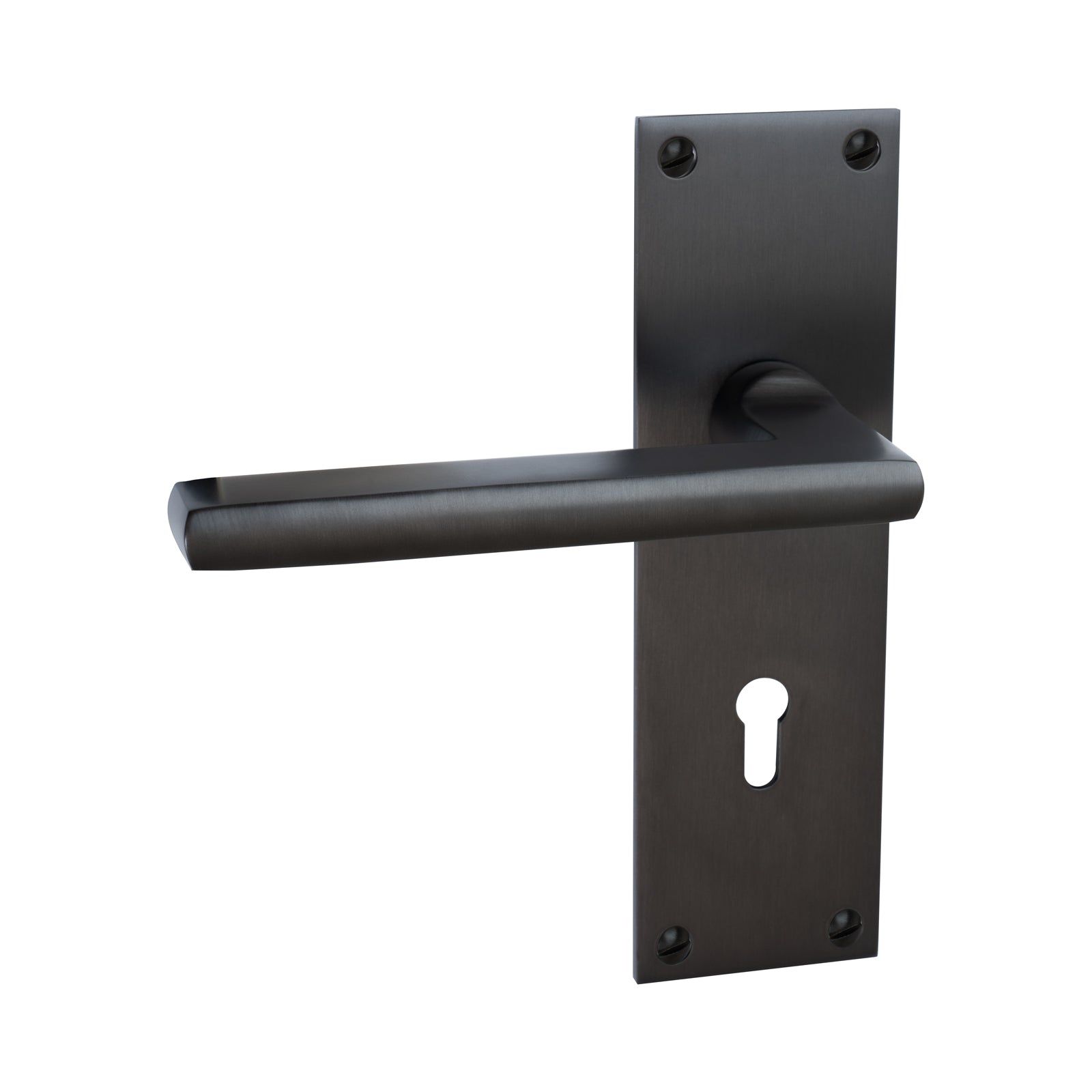 Trident Door Handles On Plate Lock Handle in Matt Bronze