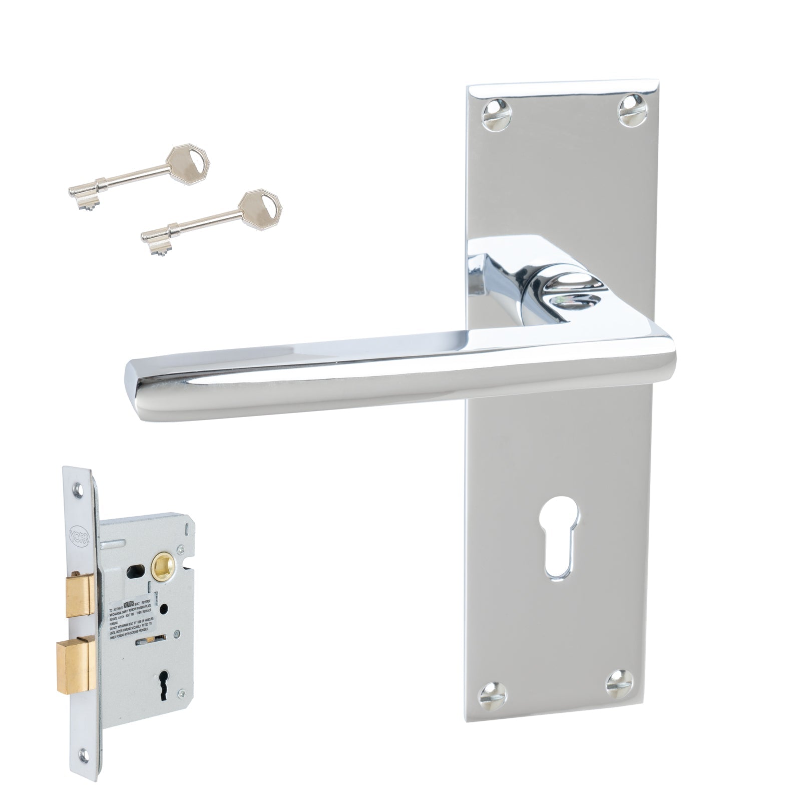 Trident Door Handles On Plate Lock Handle Set in Polished Chrome