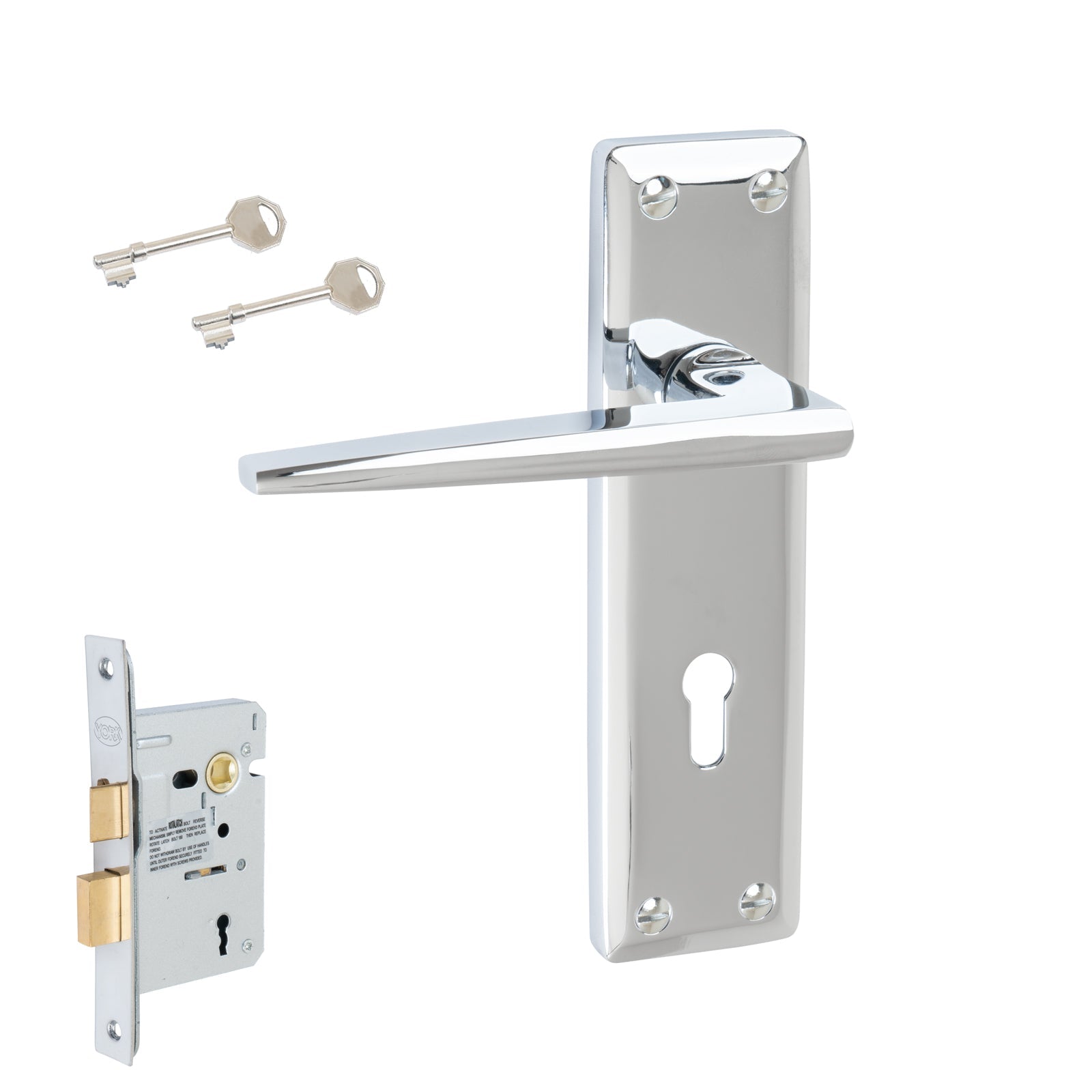 Kendal Door Handles On Plate Lock Handle Set in Polished Chrome