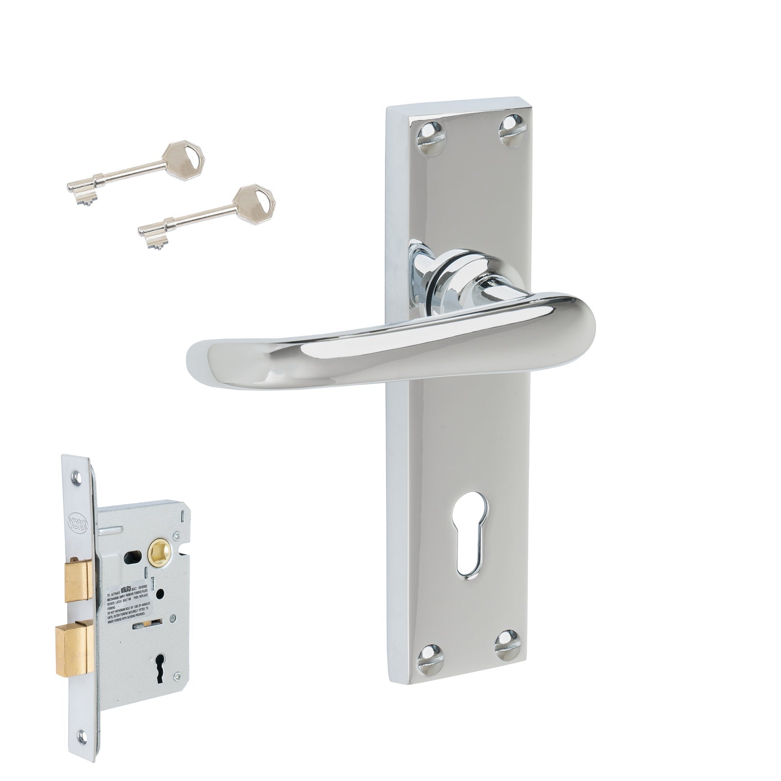 Windsor Door Handles On Plate Lock Handle Set in Polished Chrome