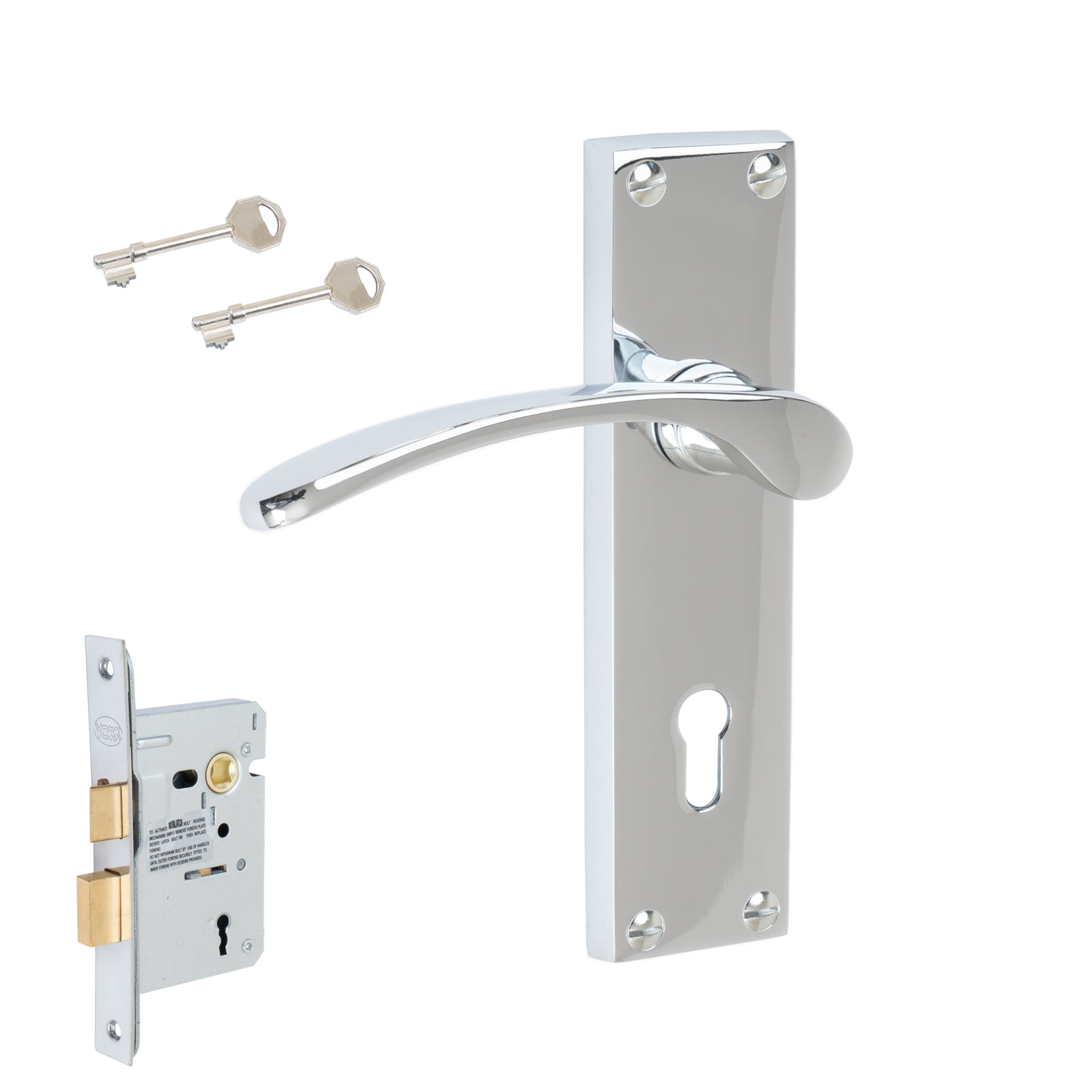 Sophia Door Handles On Plate Lock Handle Set in Polished Chrome