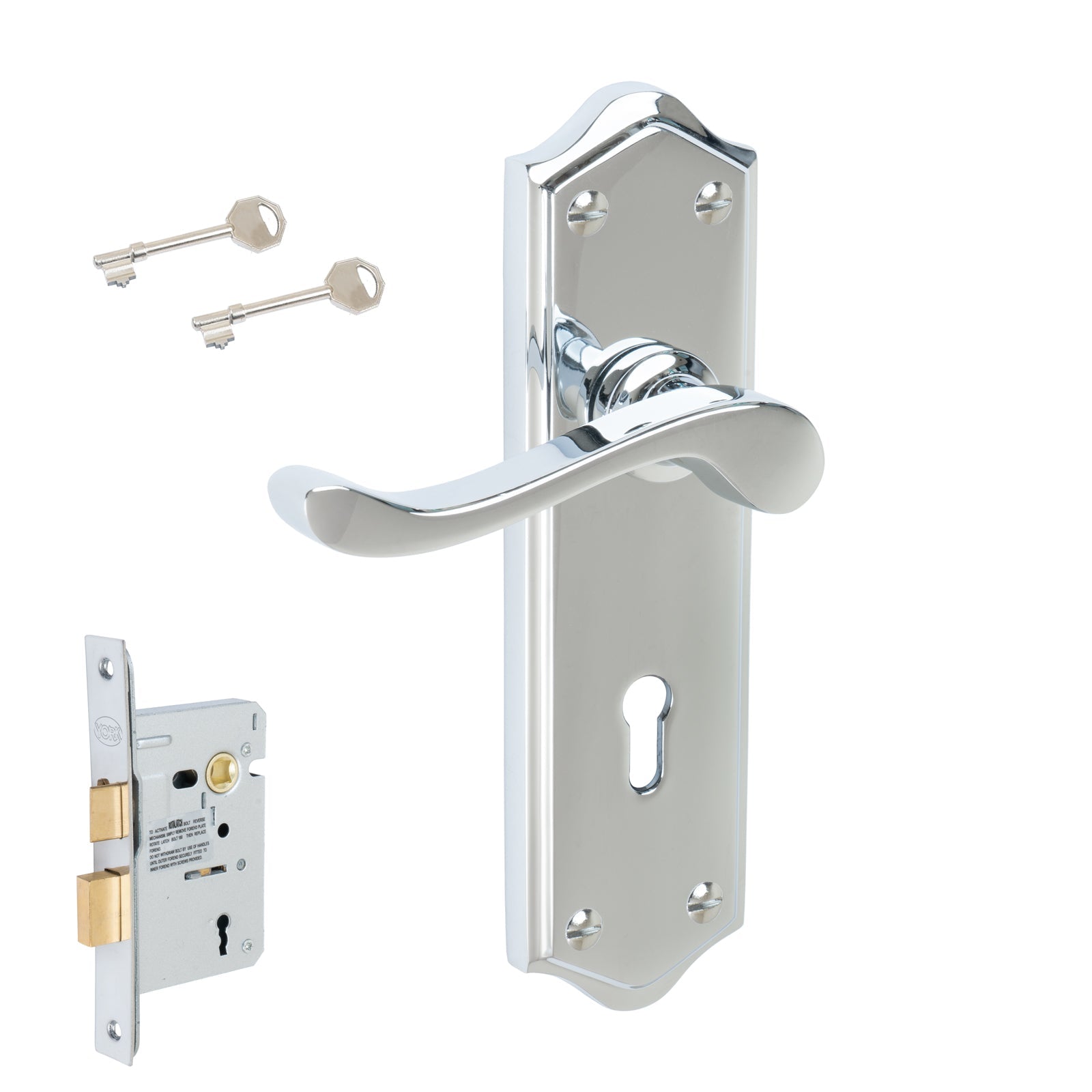 Buckingham Door Handles On Plate Lock Handle Set in Polished Chrome