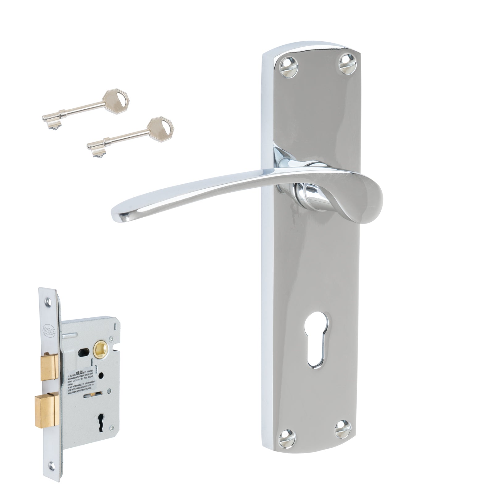 Diplomat Door Handles On Plate Lock Handle Set in Polished Chrome