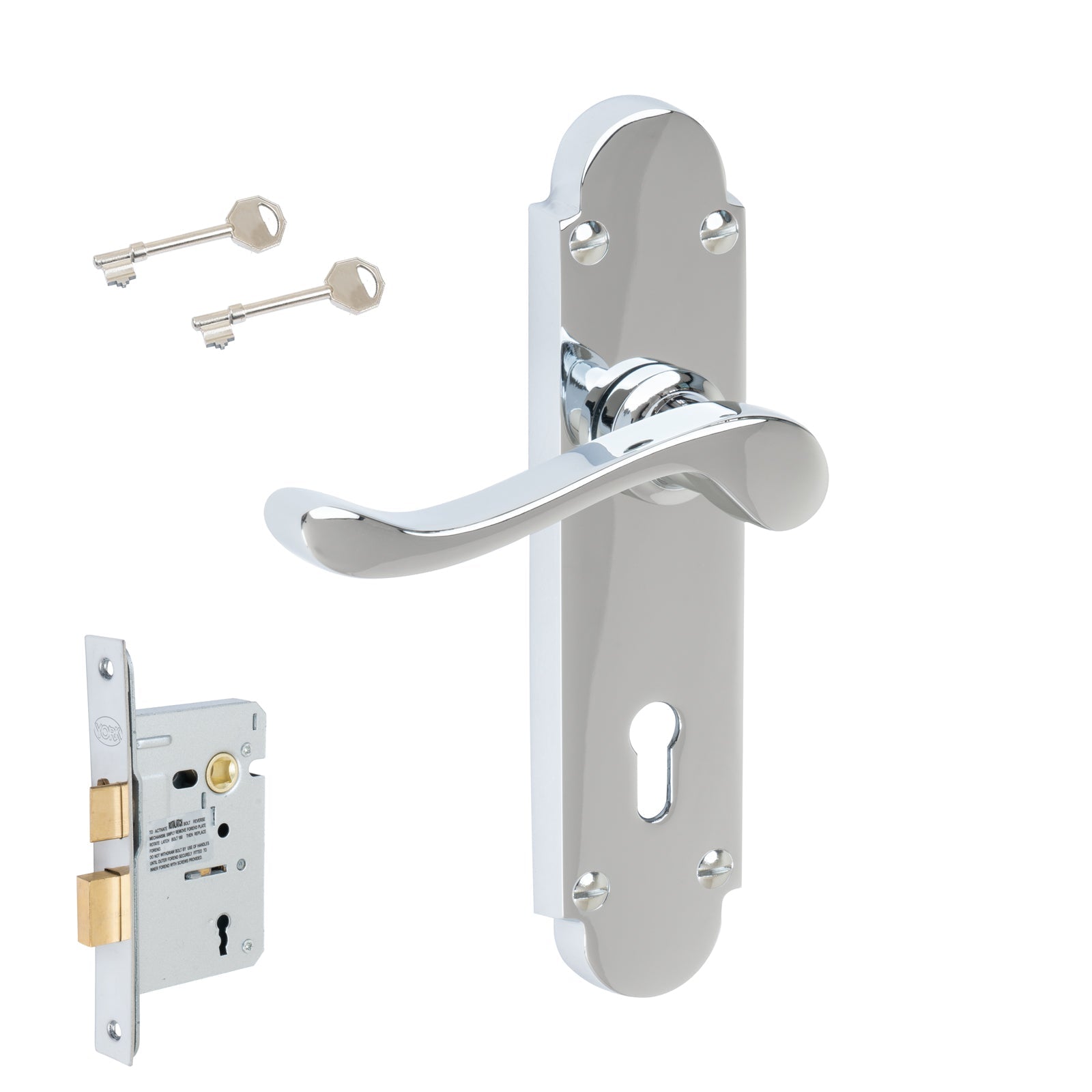 Savoy Door Handles On Plate Lock Handle Set in Polished Chrome