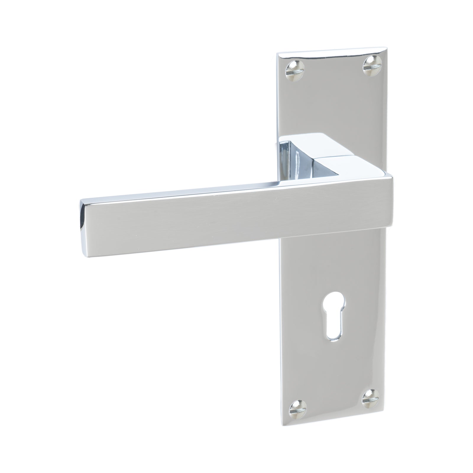 Metro Door Handles On Plate Lock Handle in Polished Chrome 