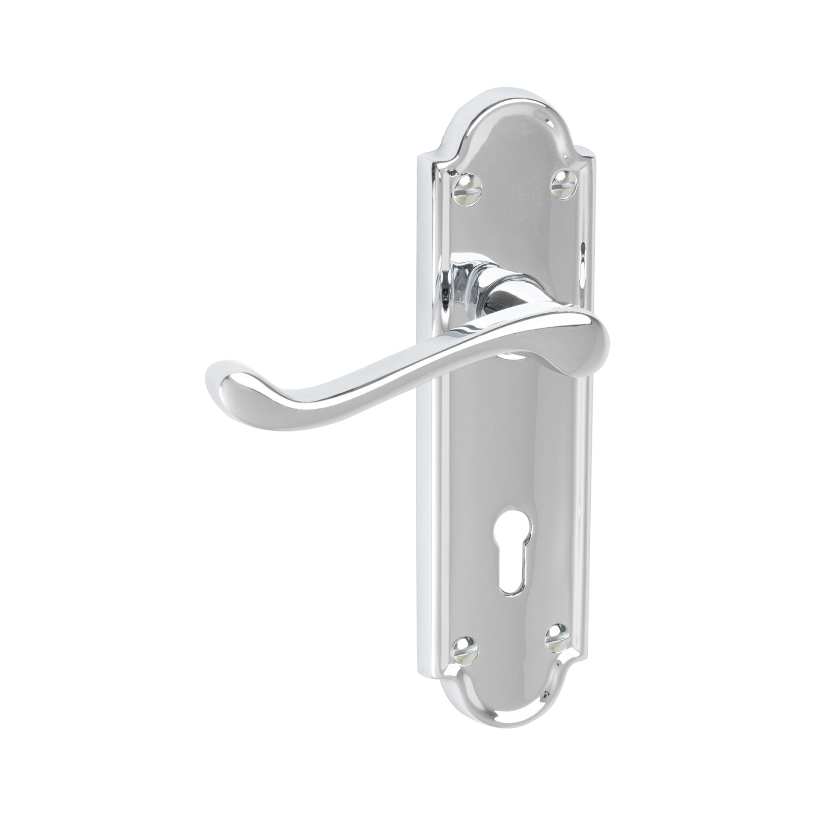 Meridian Door Handles On Plate Lock Handle in Polished Chrome