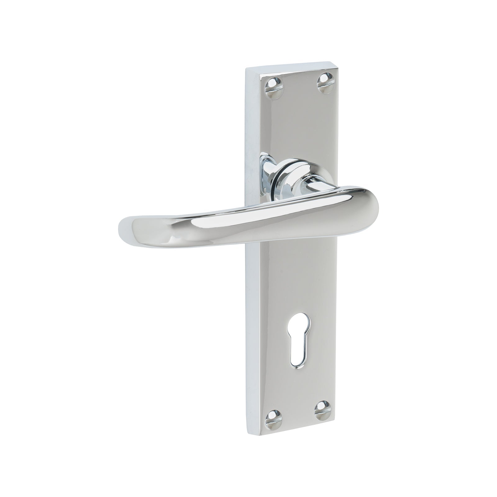 Windsor Door Handles On Plate Lock Handle in Polished Chrome