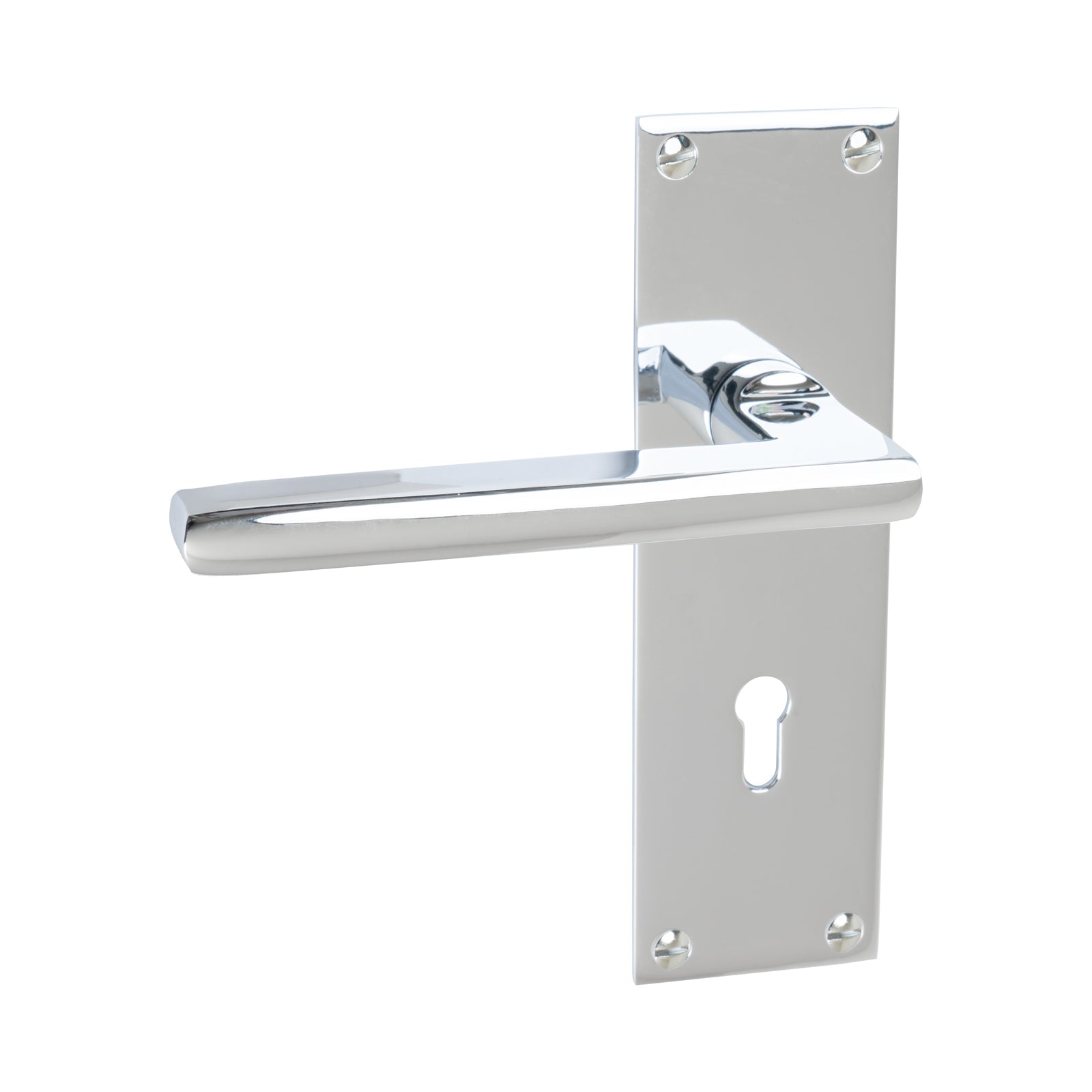 Trident Door Handles On Plate Lock Handle in Polished Chrome