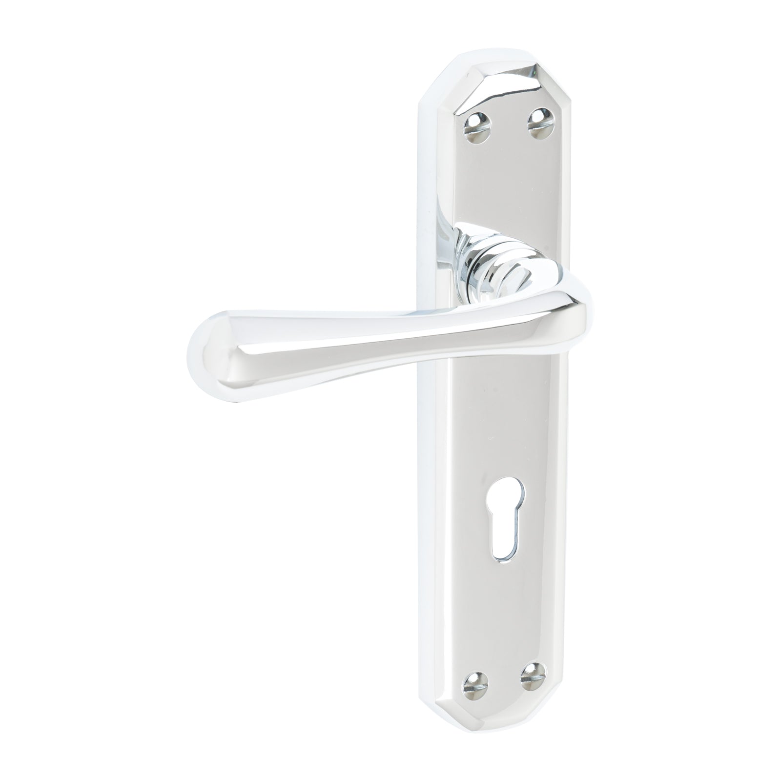 Charlbury Door Handles On Plate Lock Handle in Polished Chrome