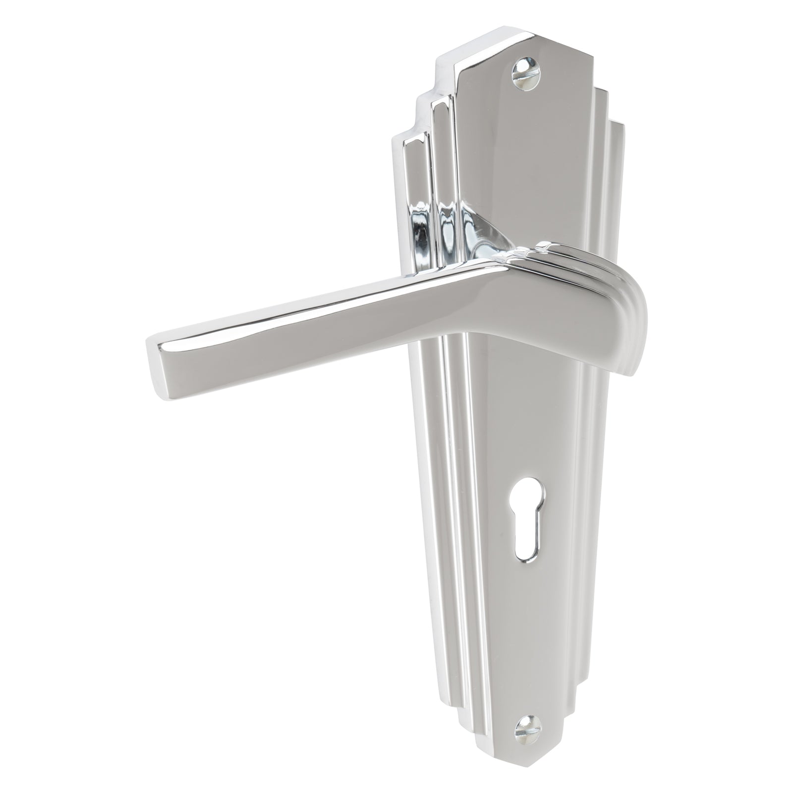 Waldorf Door Handles On Plate Lock Handle in Polished Chrome