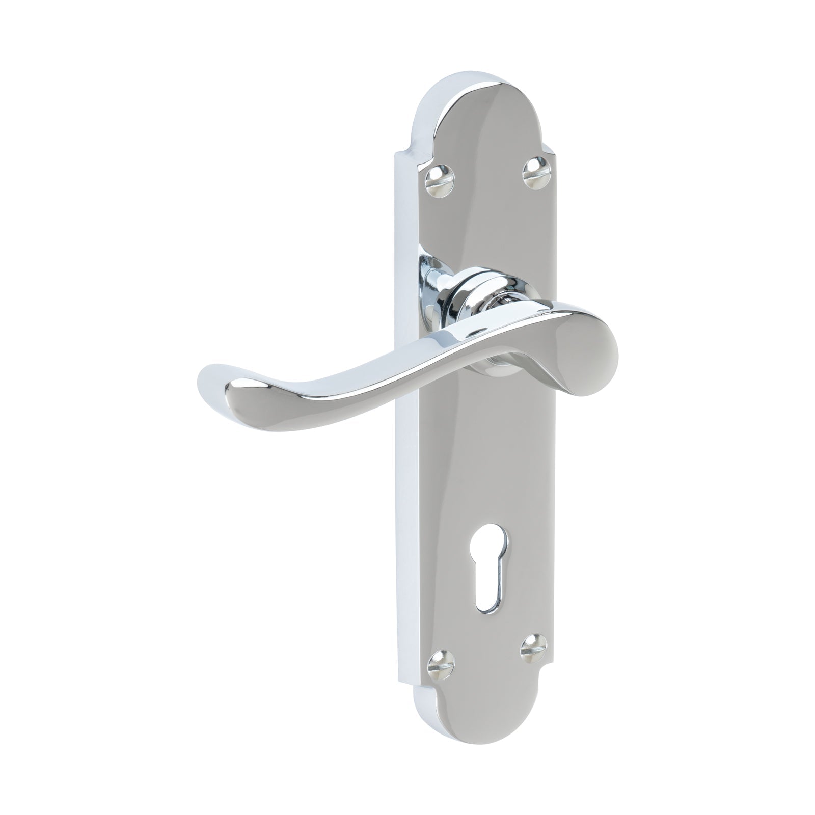 Savoy Door Handles On Plate Lock Handle in Polished Chrome