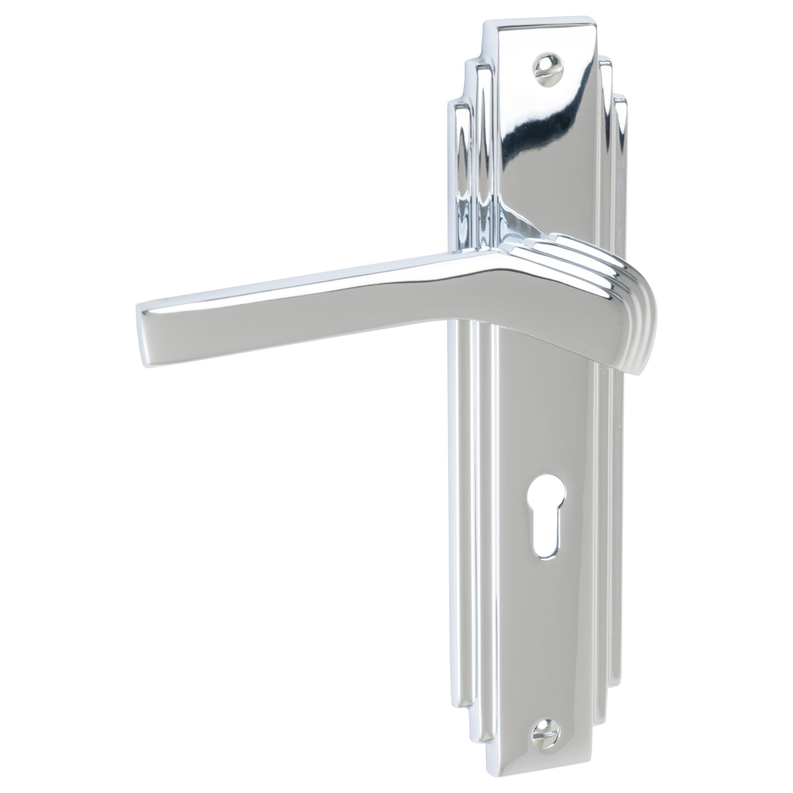 Tiffany Door Handles On Plate Lock Handle in Polished Chrome