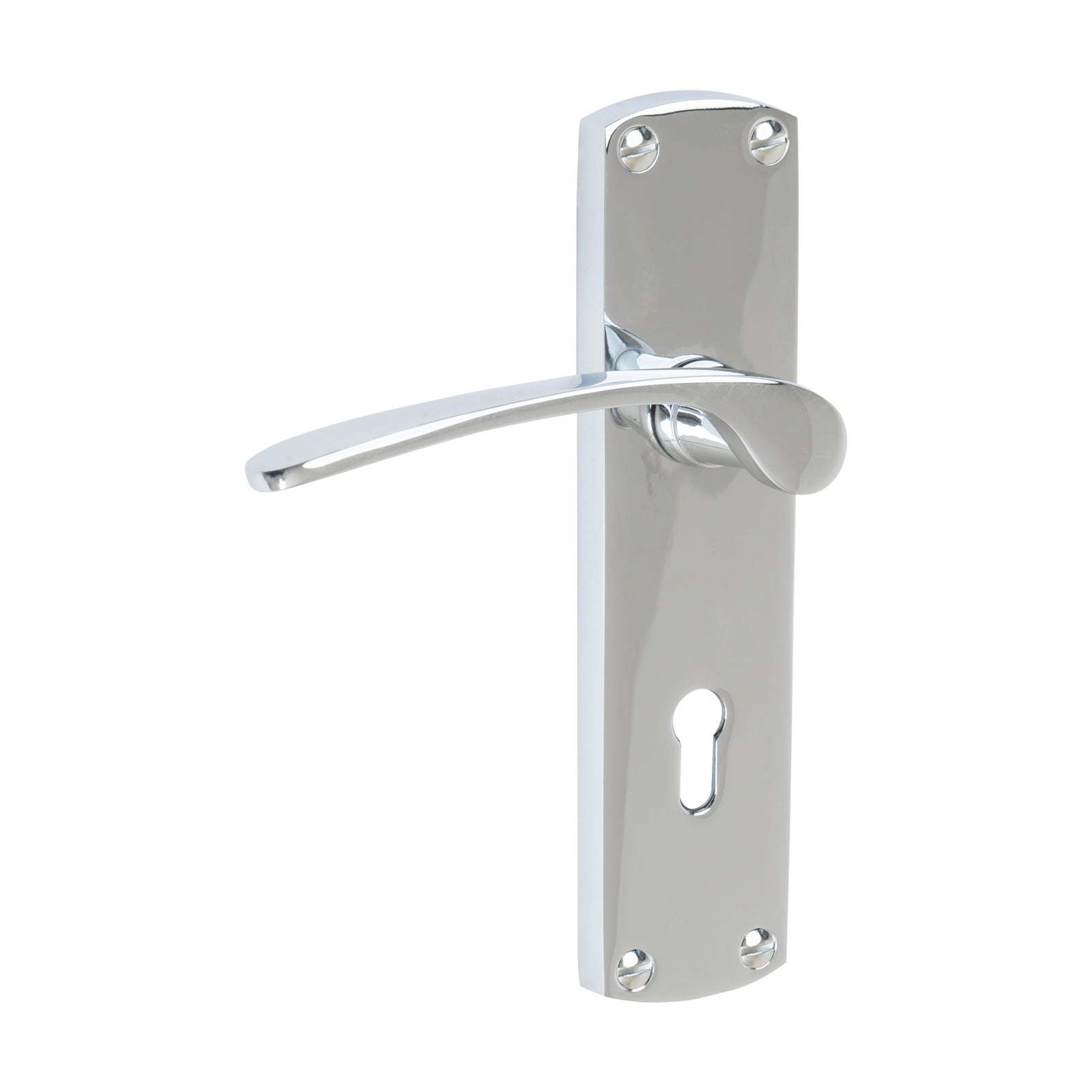 Diplomat Door Handles On Plate Lock Handle in Polished Chrome