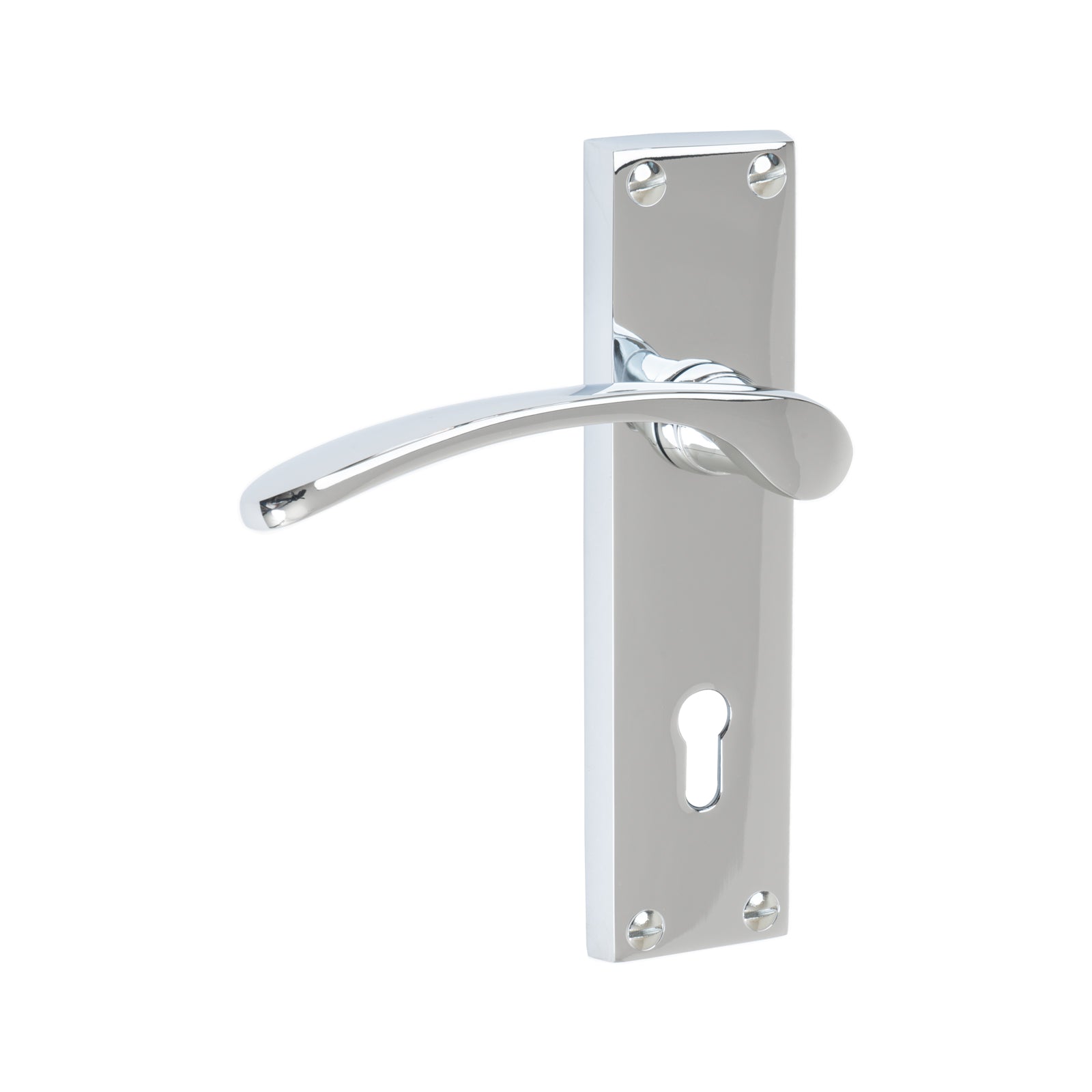 Sophia Door Handles On Plate Lock Handle in Polished Chrome