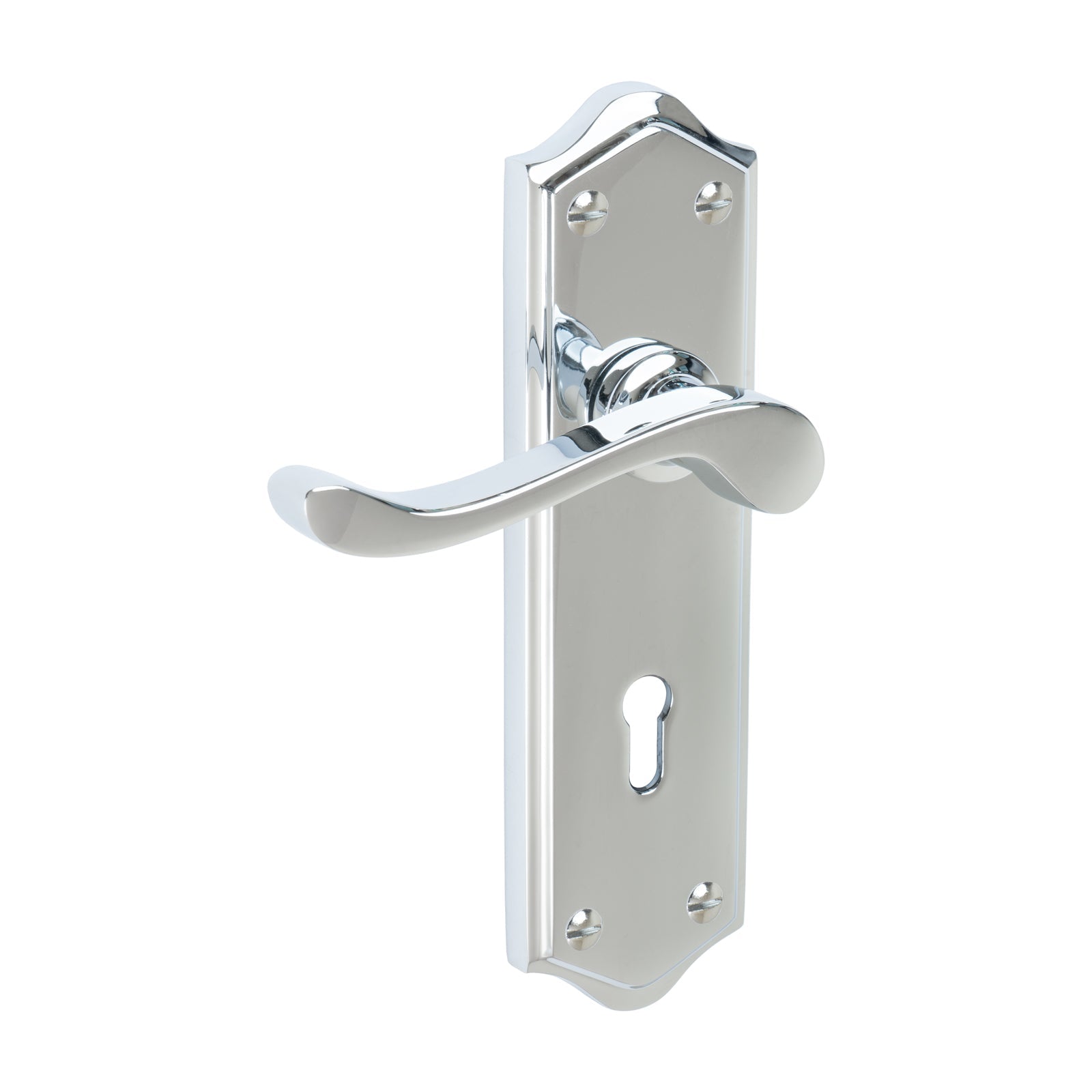 Buckingham Door Handles On Plate Lock Handle in Polished Chrome