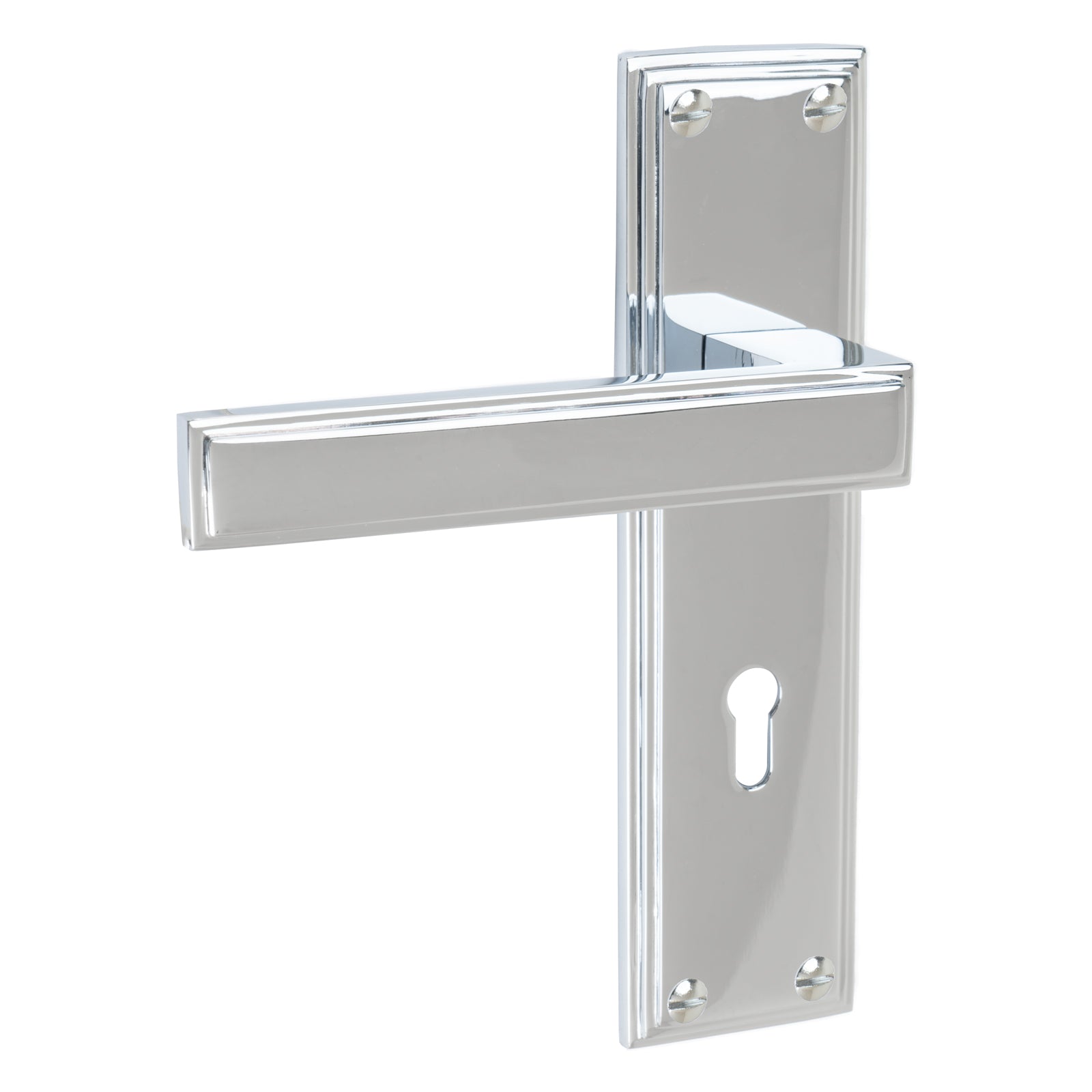 Atlantis Door Handles On Plate Lock Handle in Polished Chrome