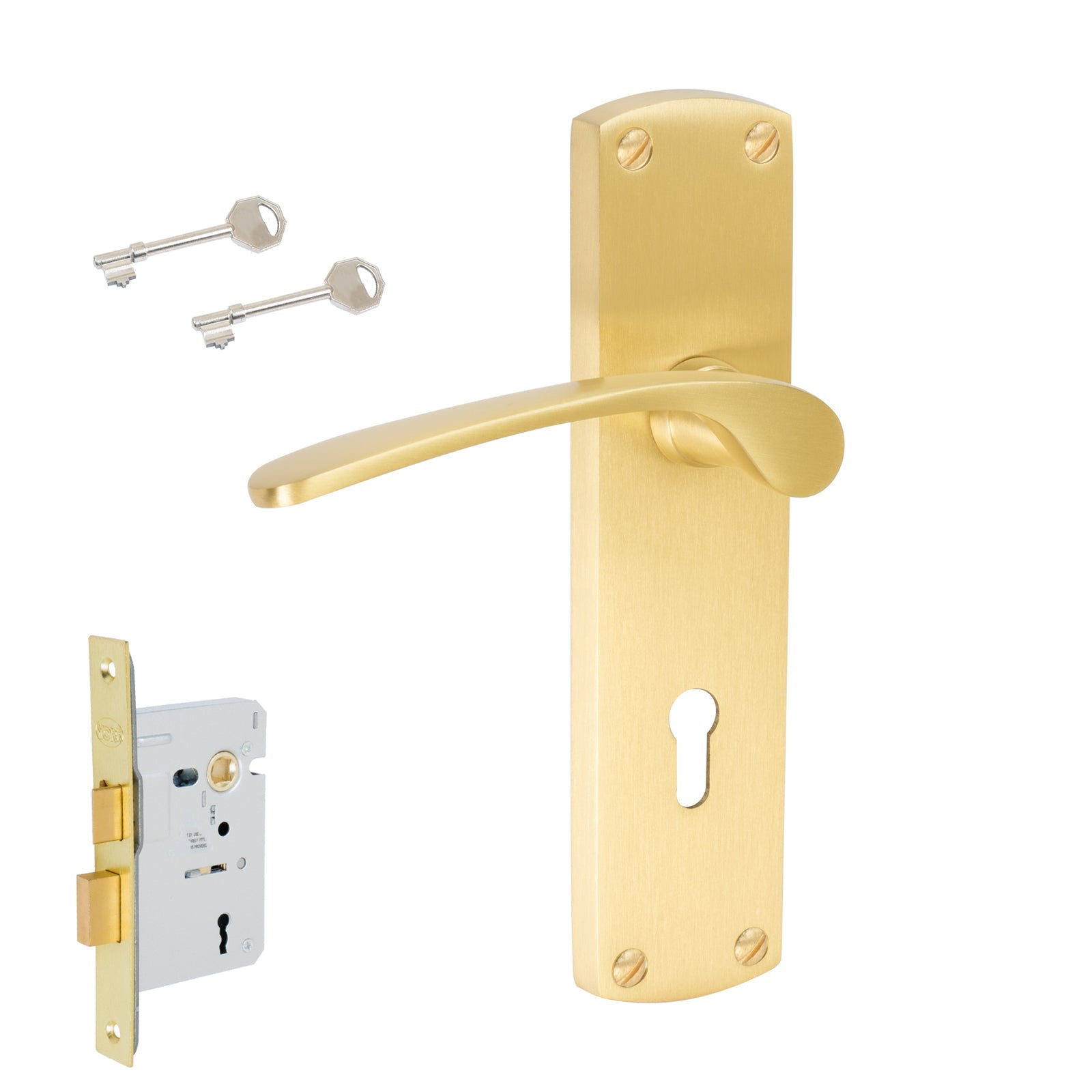 Diplomat Door Handles On Plate Lock Handle Set in Satin Brass