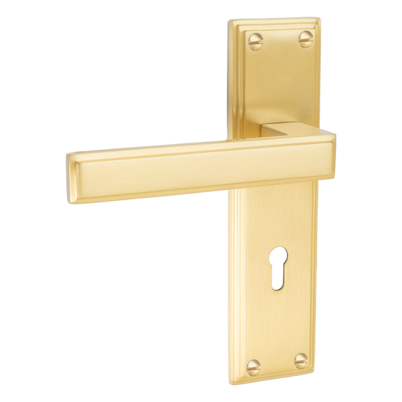 Atlantis Door Handles On Plate Lock Handle in Satin Brass