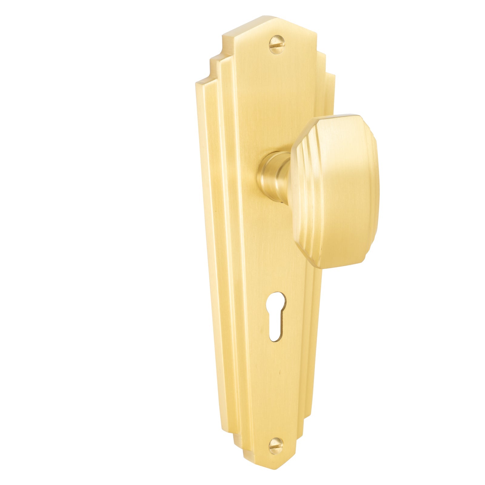 Charlston Door Handles On Plate Lock Handle in Satin Brass