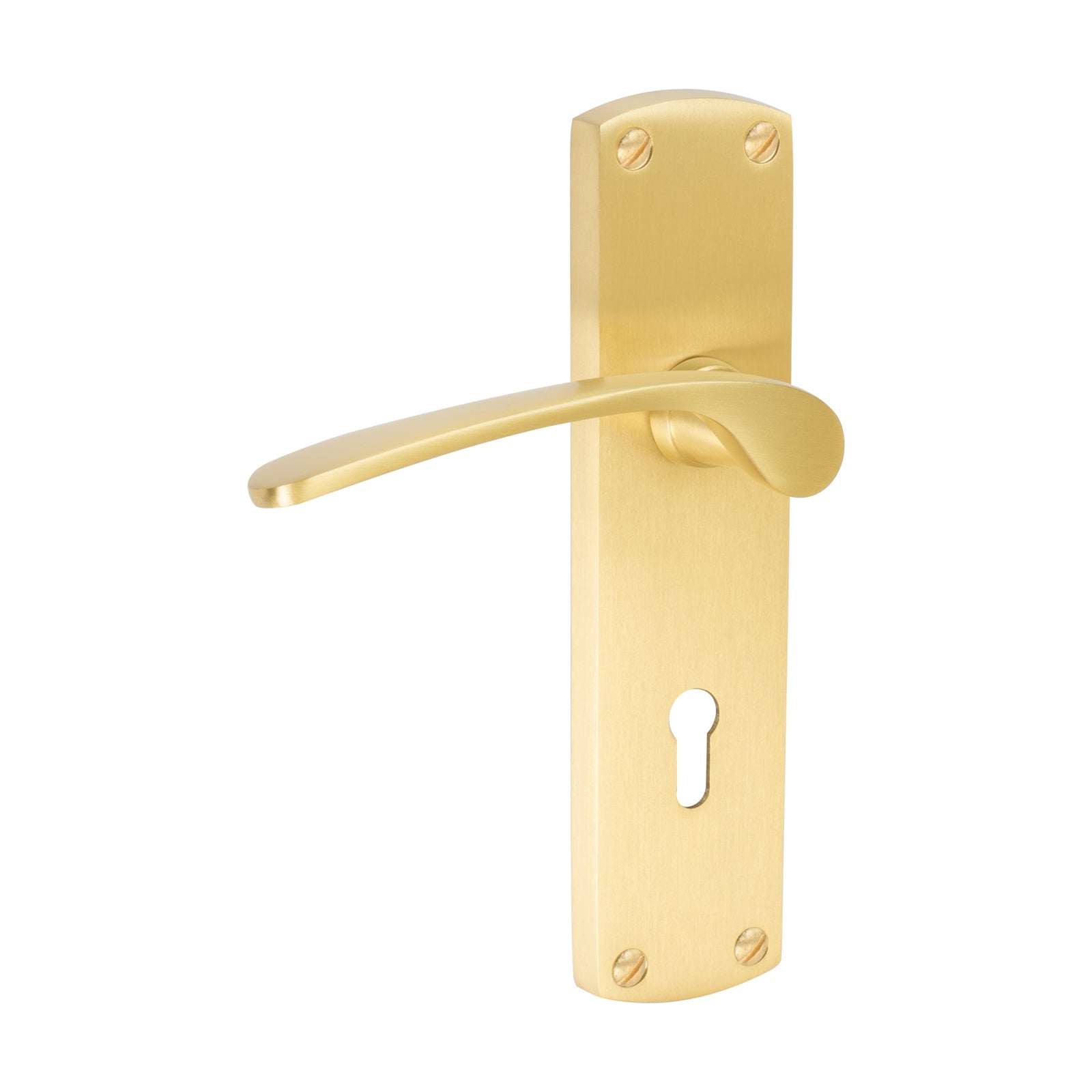 Diplomat Door Handles On Plate Lock Handle in Satin Brass