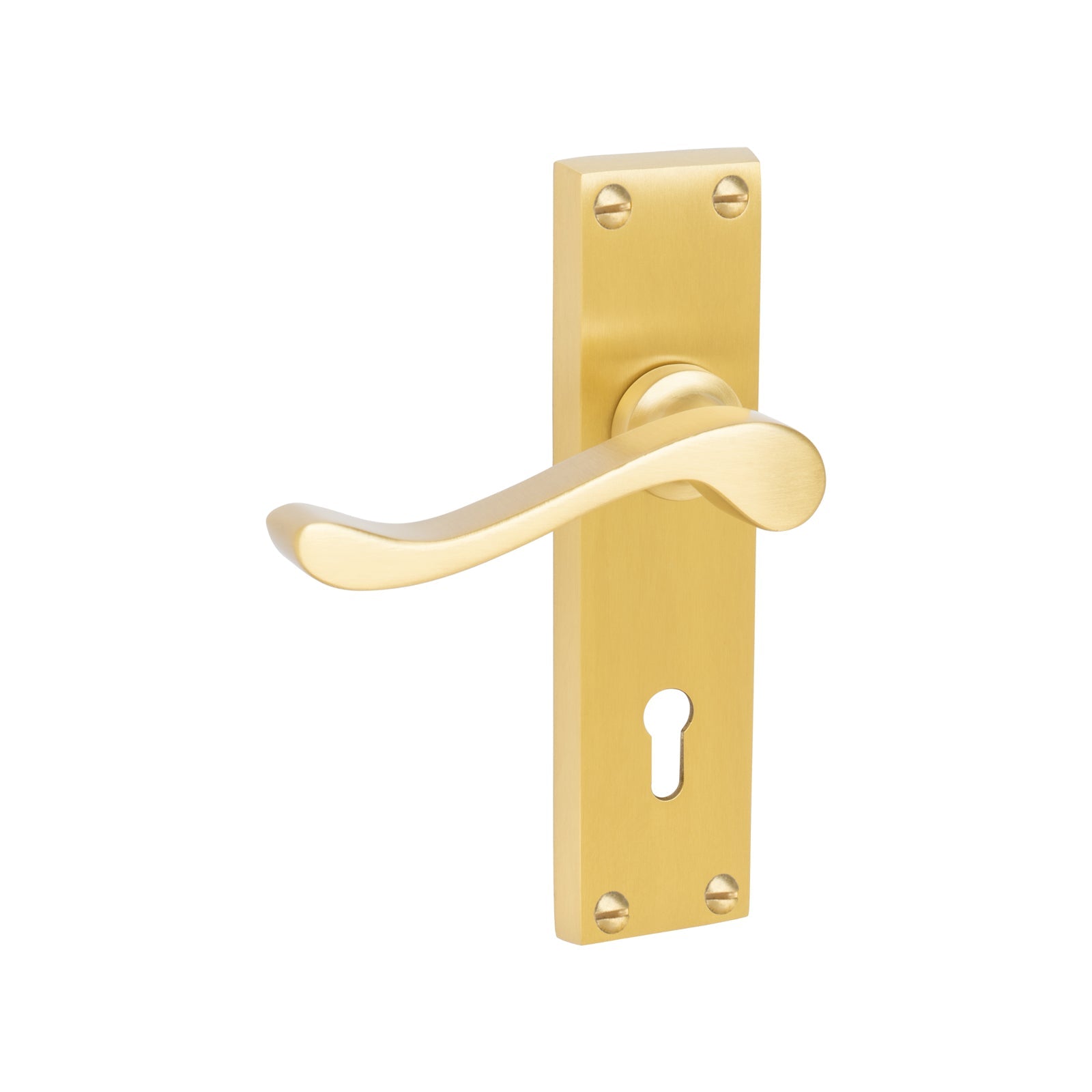 Bedford Door Handles On Plate Lock Handle in Satin Brass