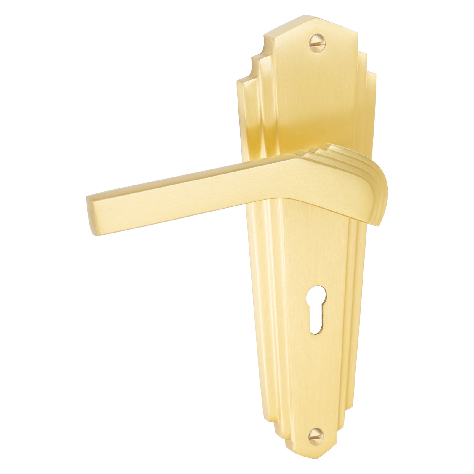 Waldorf Door Handles On Plate Lock Handle in Satin Brass