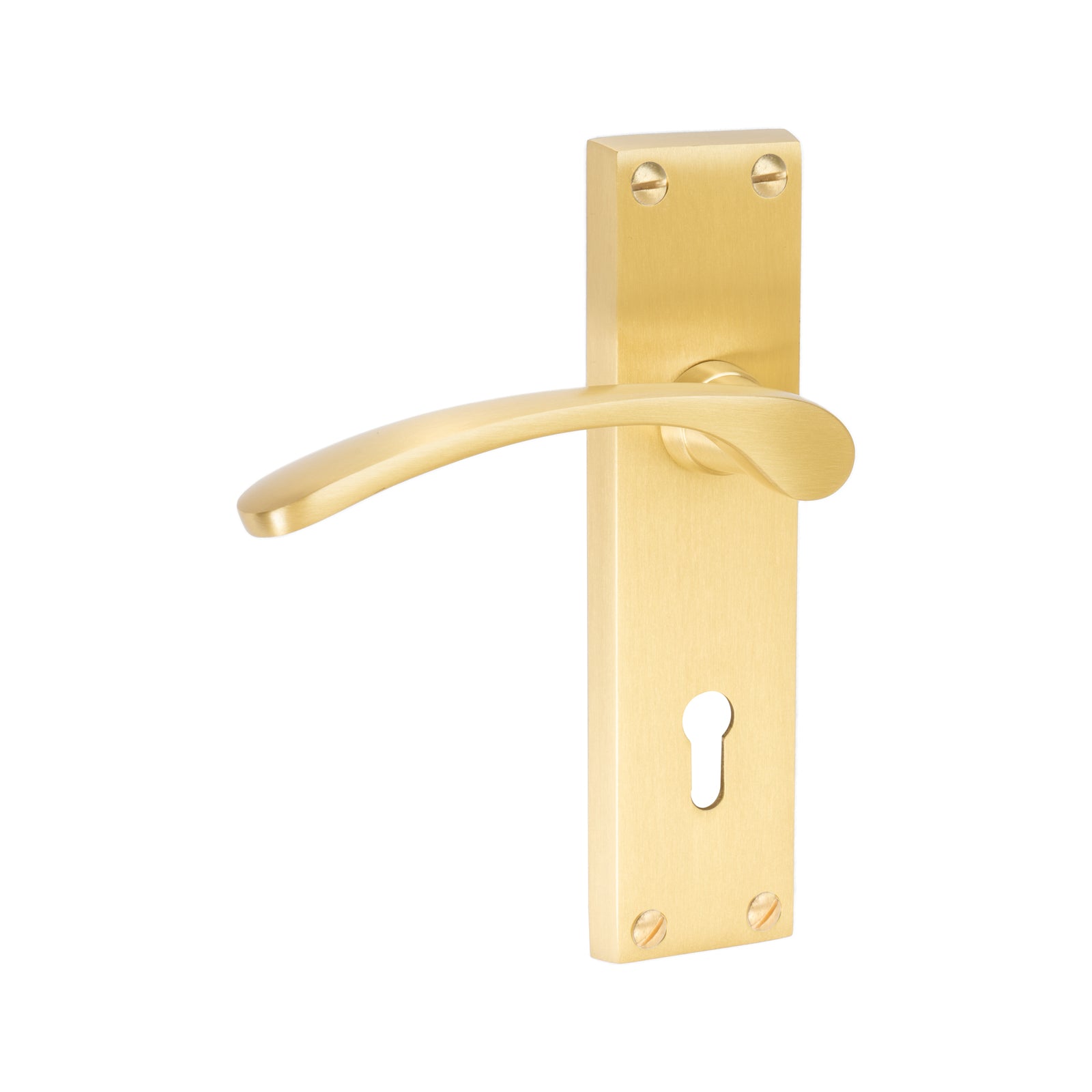 Sophia Door Handles On Plate Lock Handle in Satin Brass